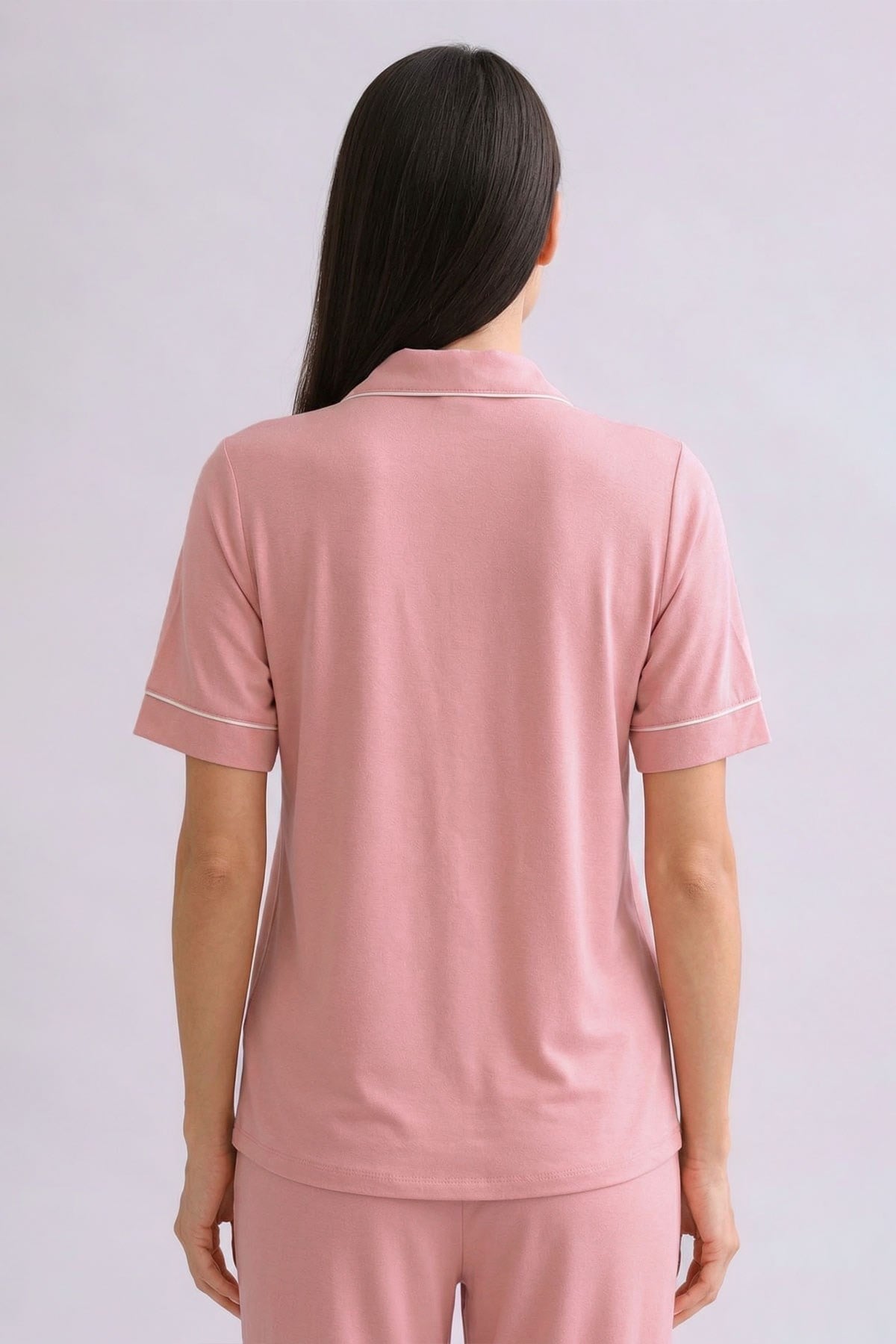 Mısırlı Kadın Bambu Kısa Kol Pijama Üst Toz Pembe