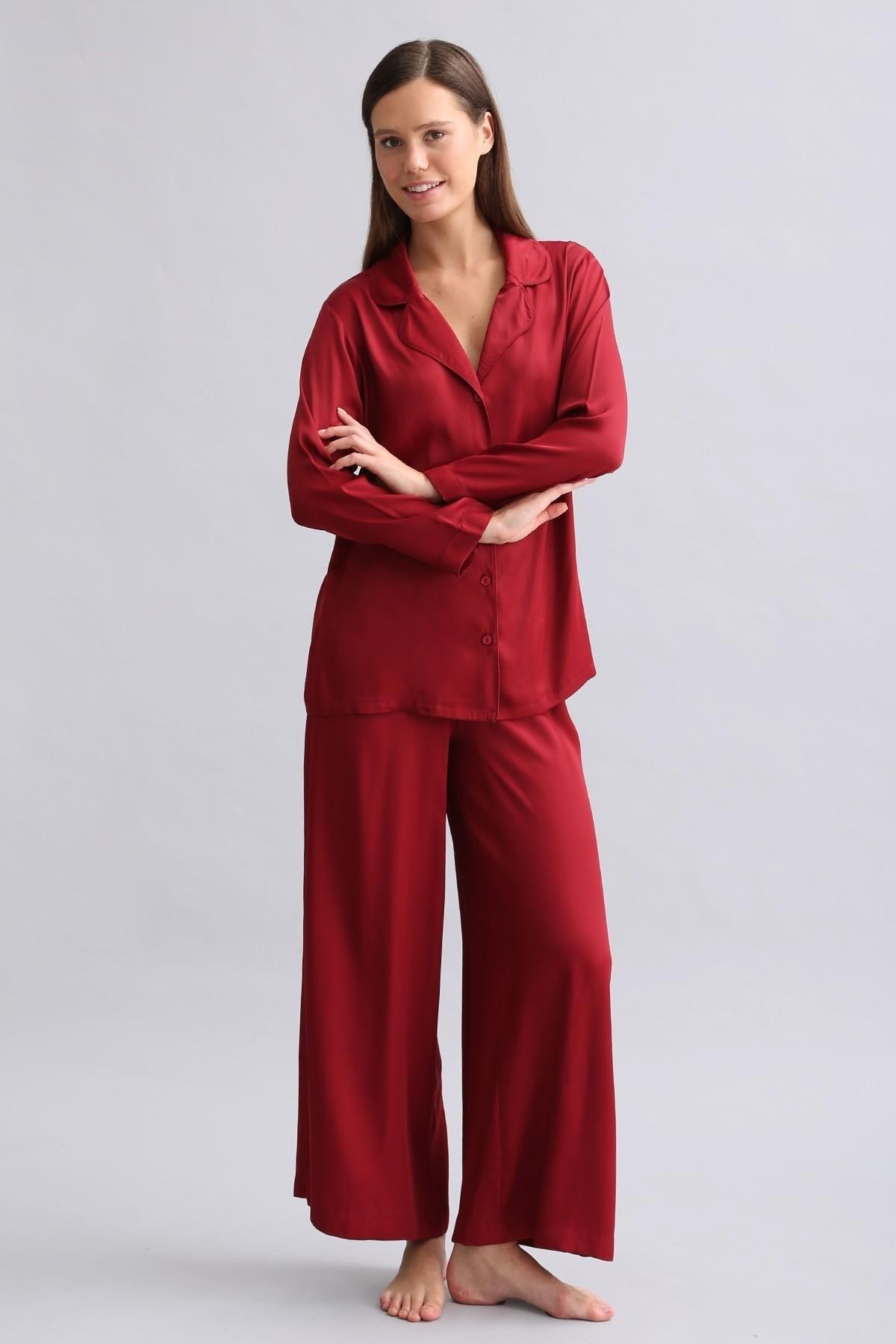 Mısırlı Kadın Bambu Pijama Takımı Bordo