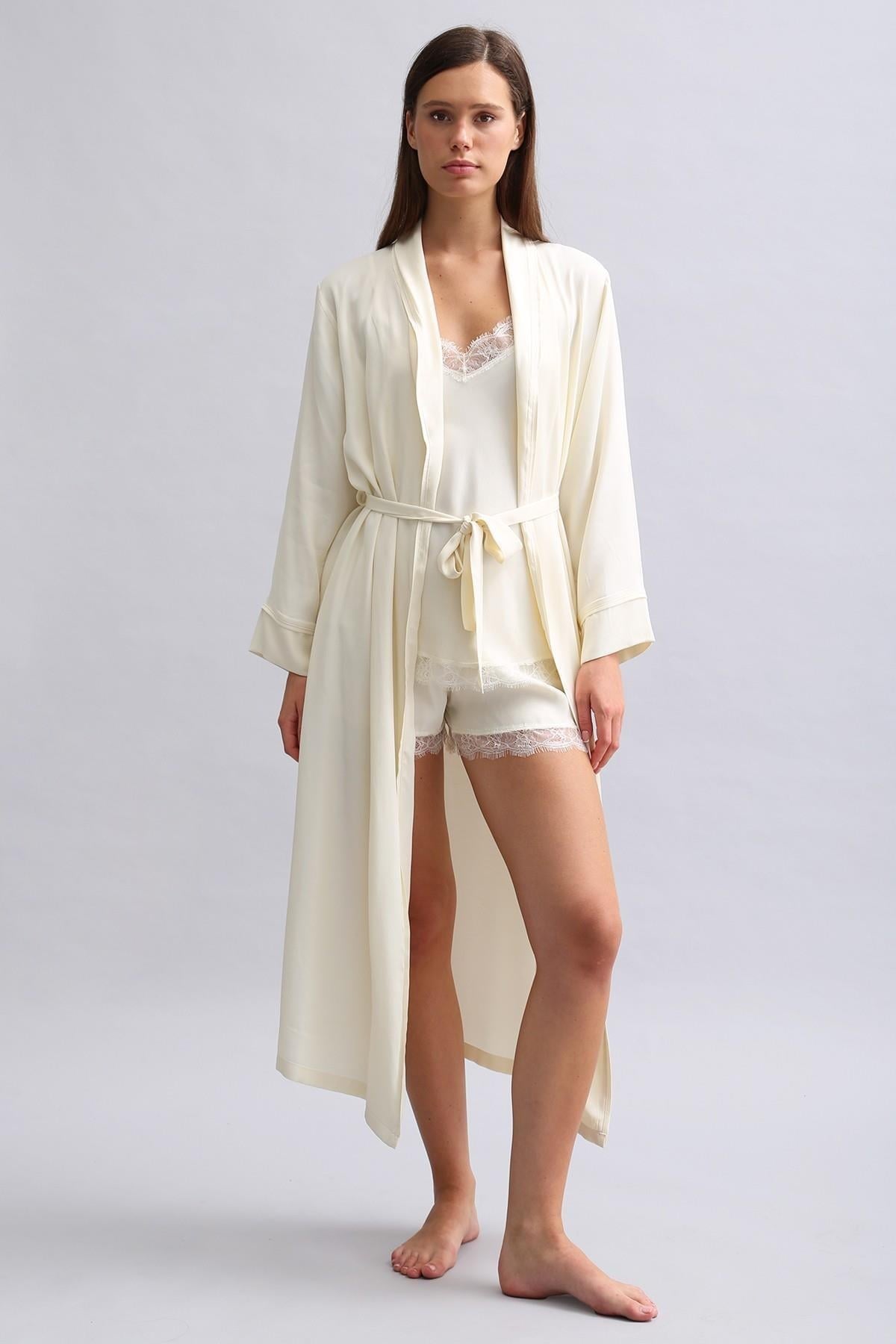 Mısırlı Kadın Bambu Sabahlık Ekru