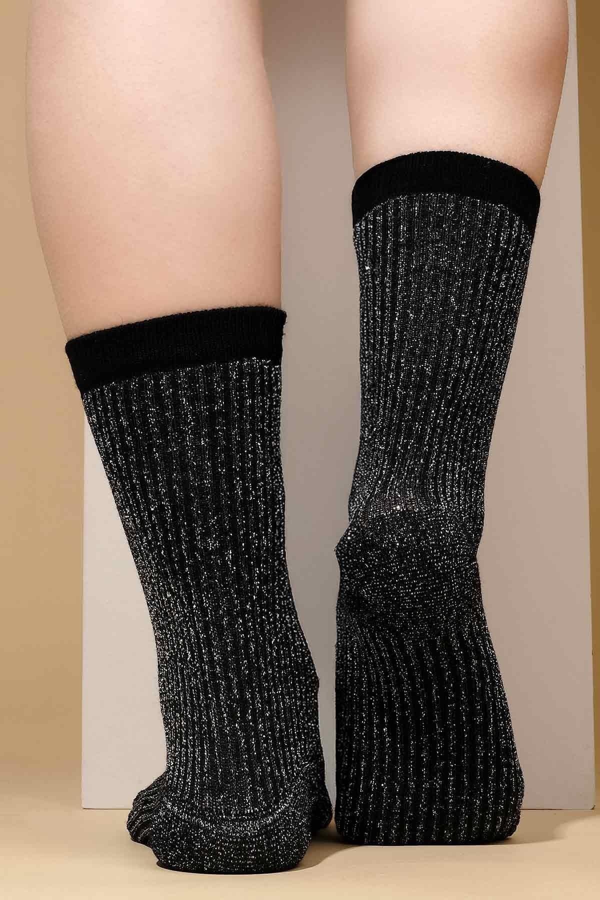Mısırlı Kadın Bambu Simli Soket Çorap Siyah