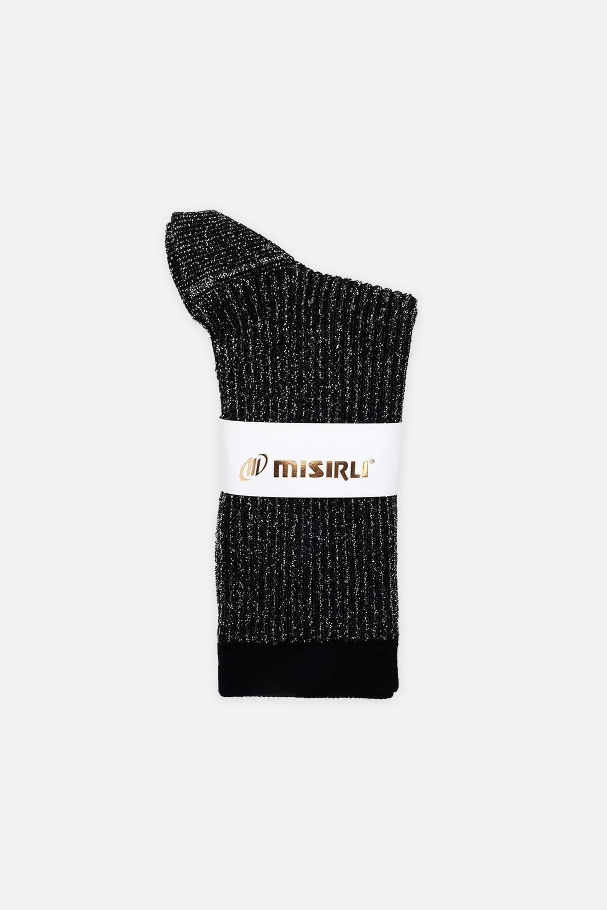 Mısırlı Kadın Bambu Simli Soket Çorap Siyah