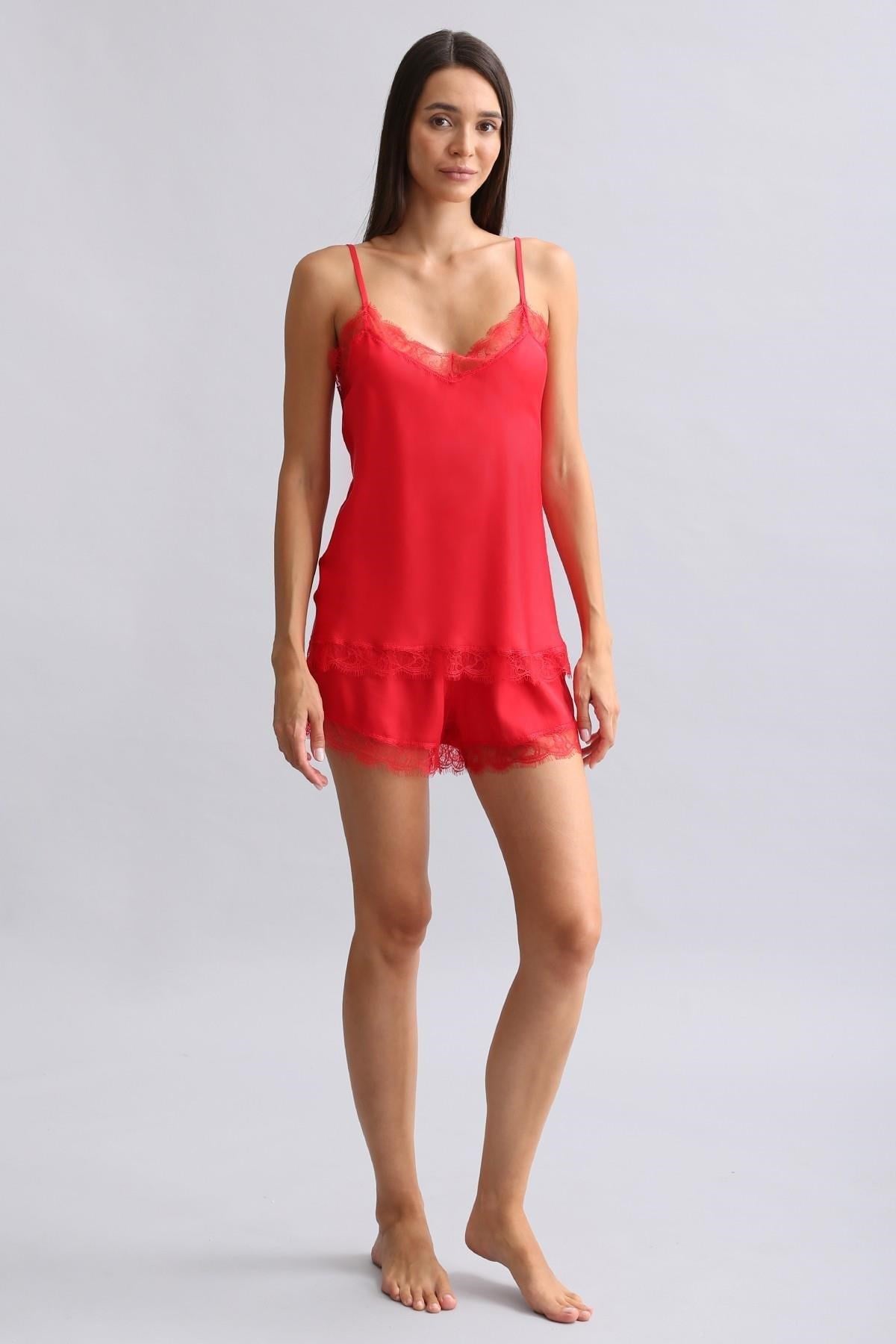 Mısırlı Kadın Bambu Şort Takımı Kırmızı