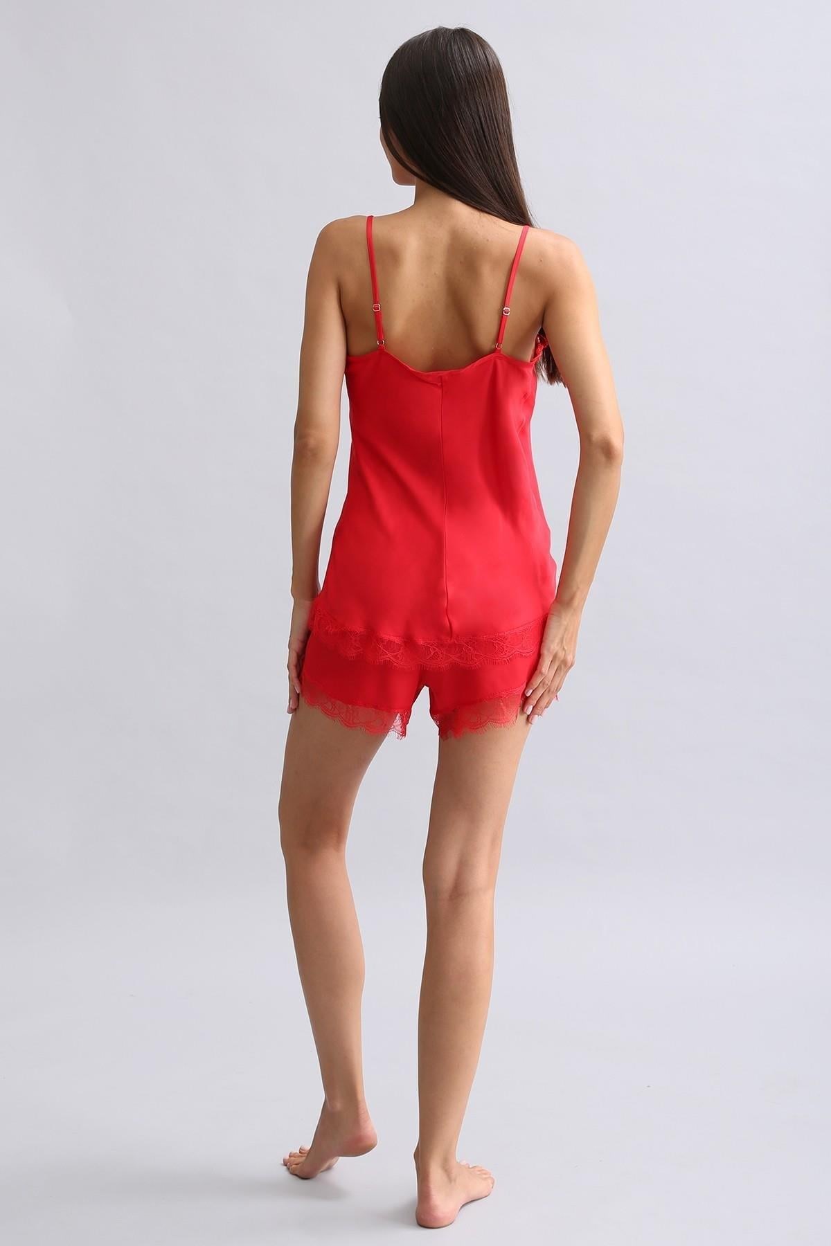 Mısırlı Kadın Bambu Şort Takımı Kırmızı