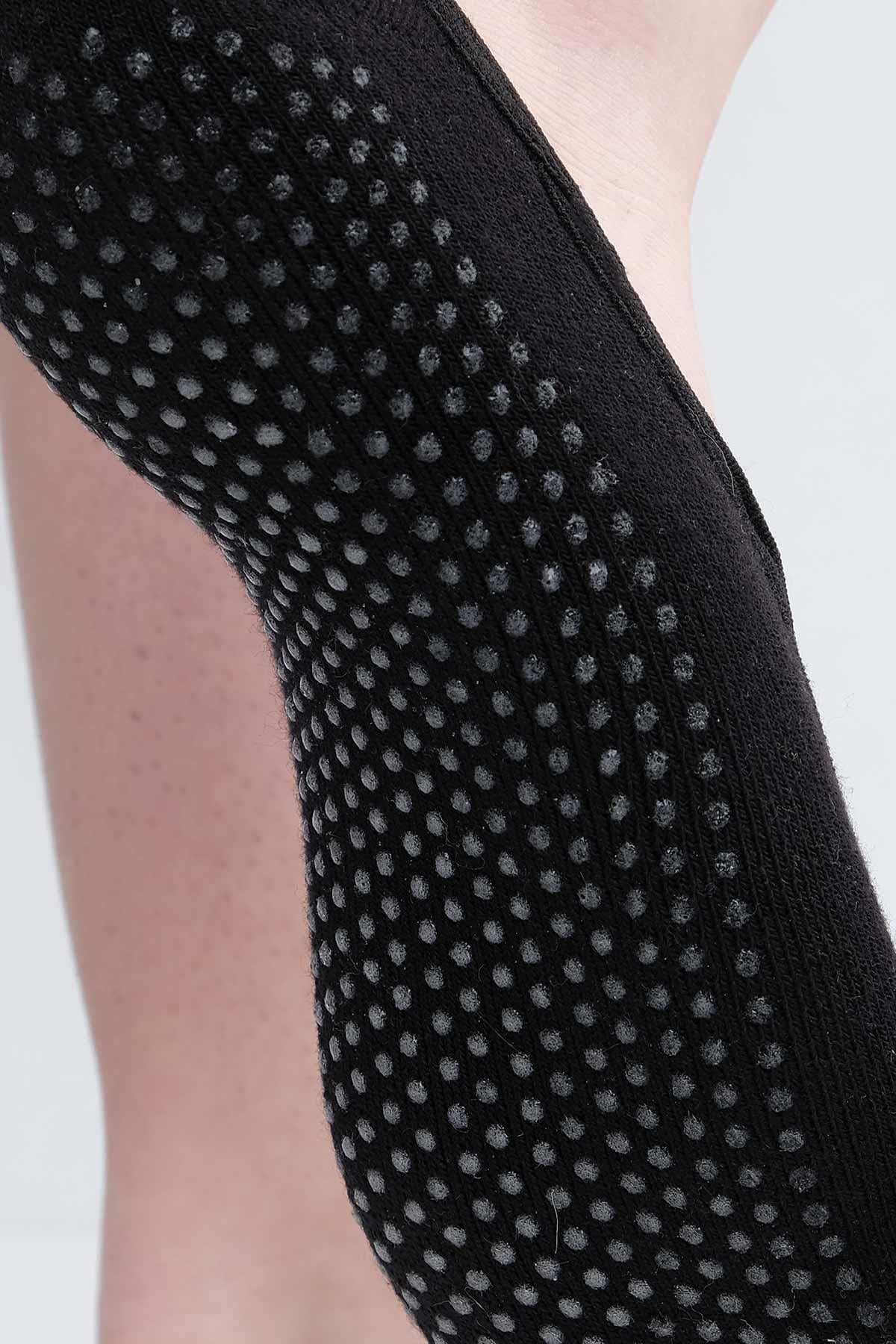 Mısırlı Kadın Kaydırmaz 2 Çift Üstü Lastikli Pilates ve Yoga Çorabı Siyah