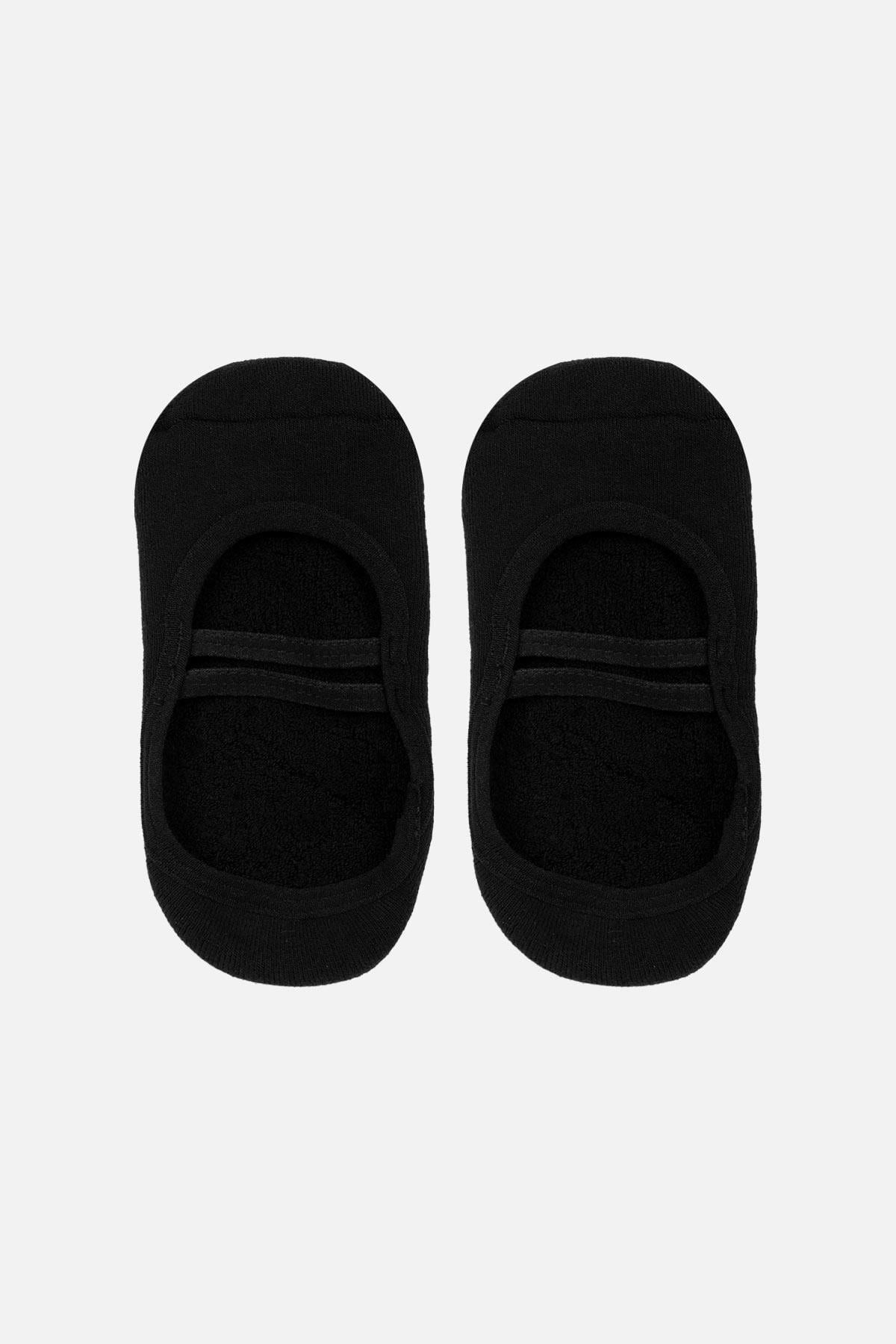 Mısırlı Kadın Kaydırmaz 2 Çift Üstü Lastikli Pilates ve Yoga Çorabı Siyah