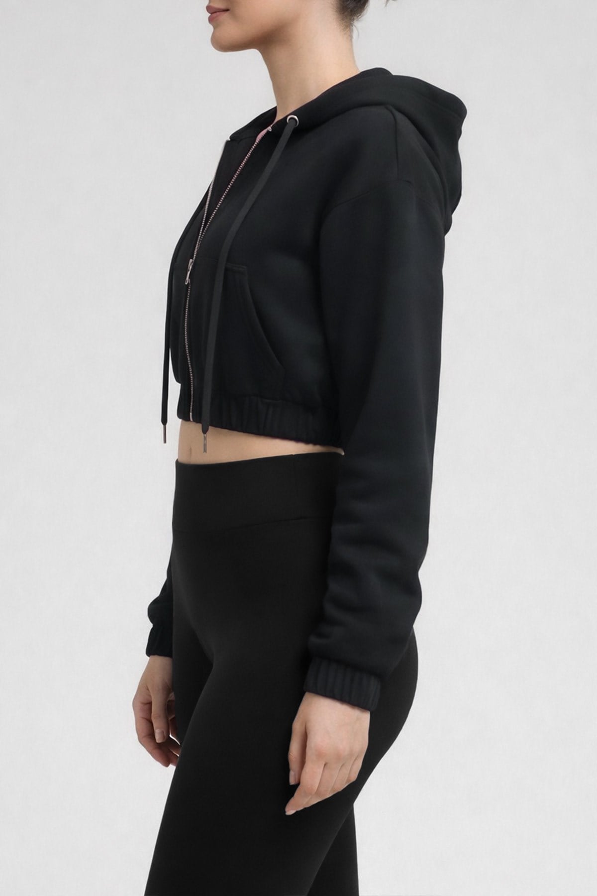 Mısırlı Kadın Modal Fermuarlı Crop Sweatshirt Atrasit