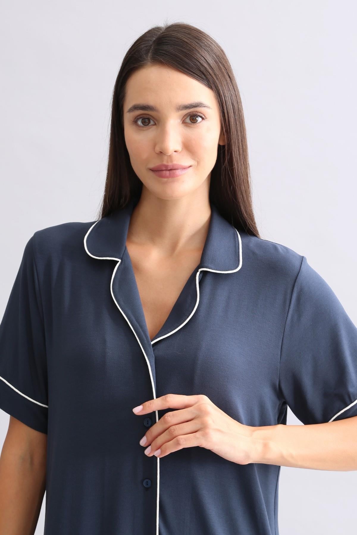 Mısırlı Kadın Modal Gecelik Gece Mavisi