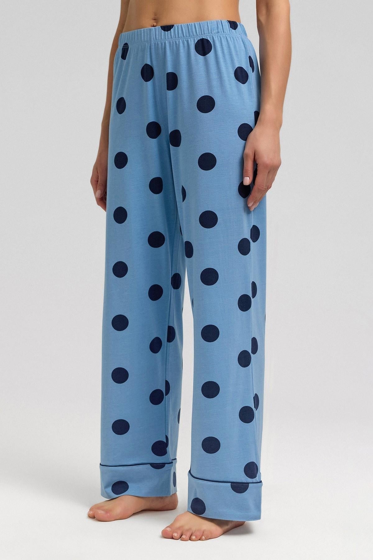 Mısırlı Kadın Modal Örme Puantiyeli Pijama Alt / Pantolon Bebe Mavisi