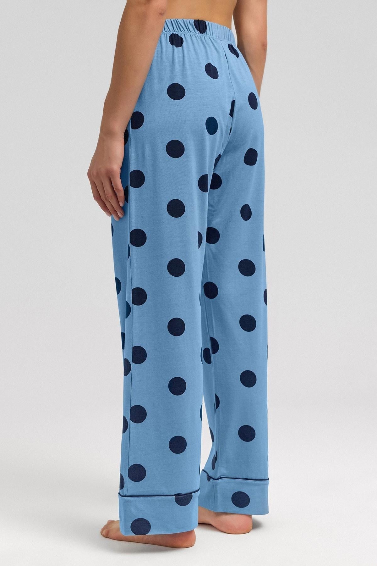 Mısırlı Kadın Modal Örme Puantiyeli Pijama Alt / Pantolon Bebe Mavisi