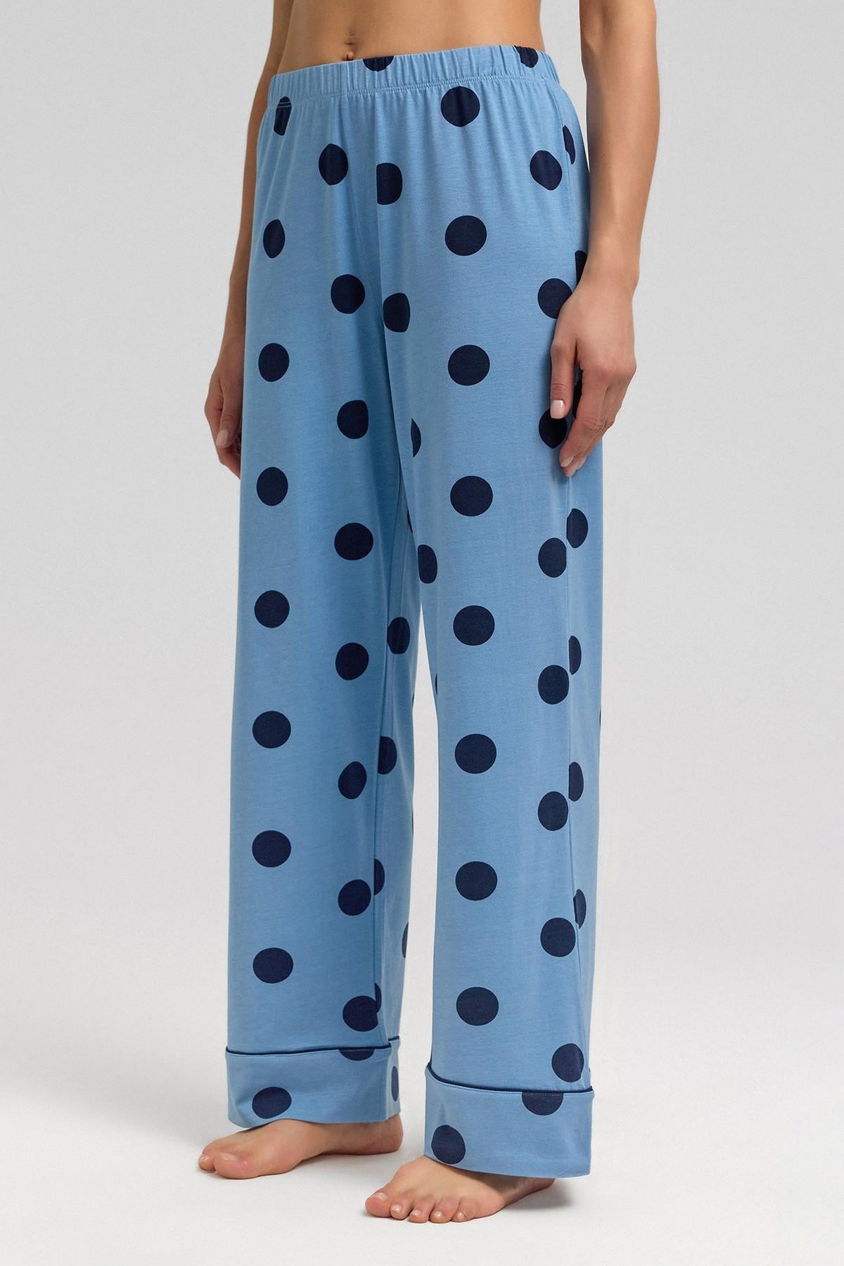 Mısırlı Kadın Modal Örme Puantiyeli Pijama Alt / Pantolon Bebe Mavisi