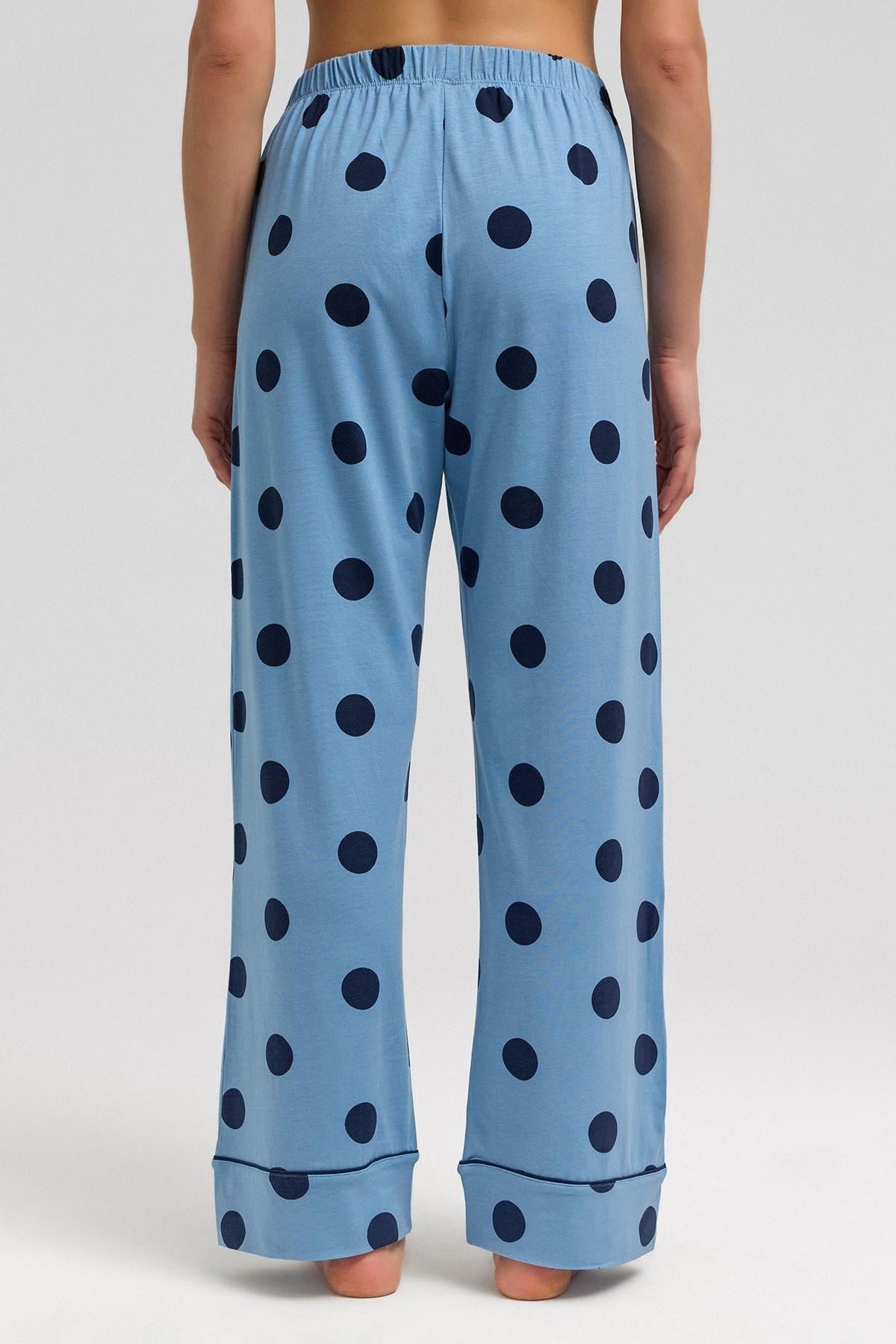 Mısırlı Kadın Modal Örme Puantiyeli Pijama Alt / Pantolon Bebe Mavisi