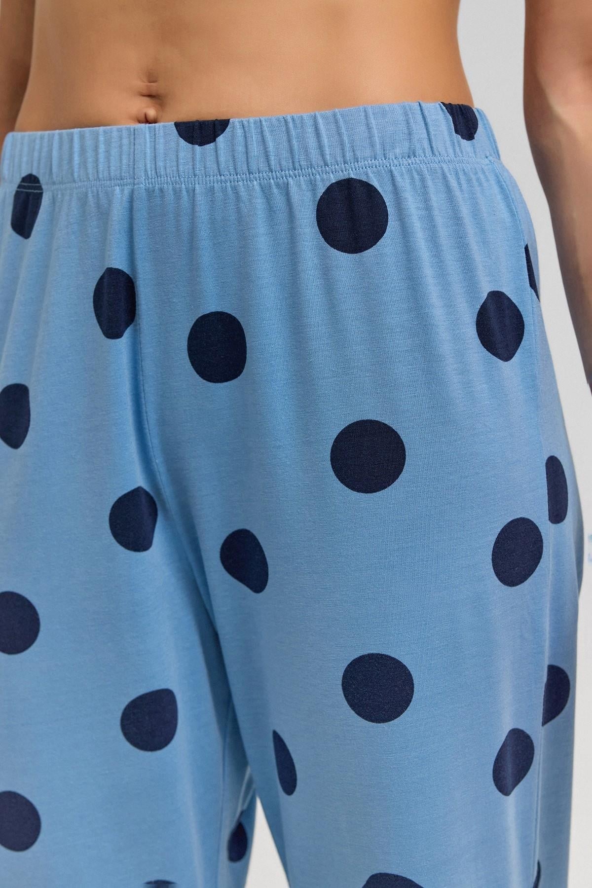 Mısırlı Kadın Modal Örme Puantiyeli Pijama Alt / Pantolon Bebe Mavisi