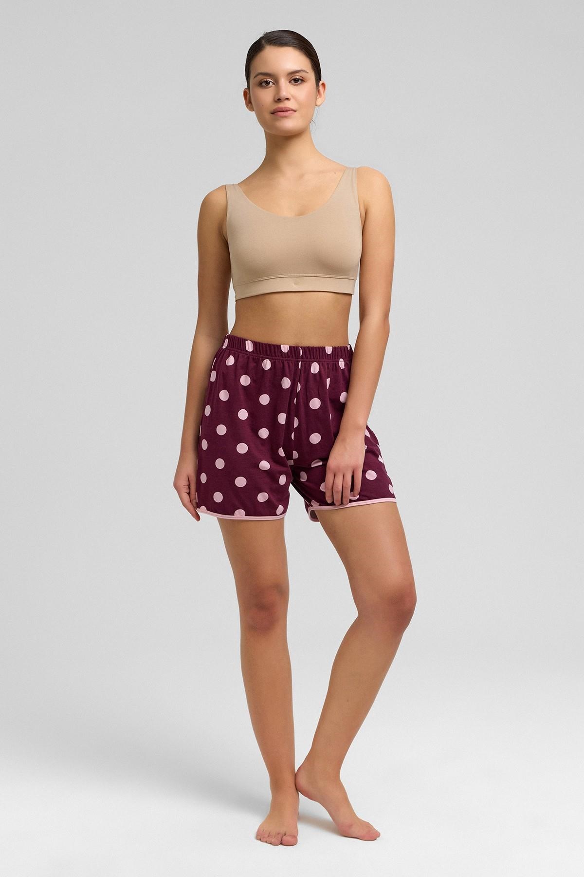 Mısırlı Kadın Modal Puantiyeli İp Askılı Şort Takımı Bordo