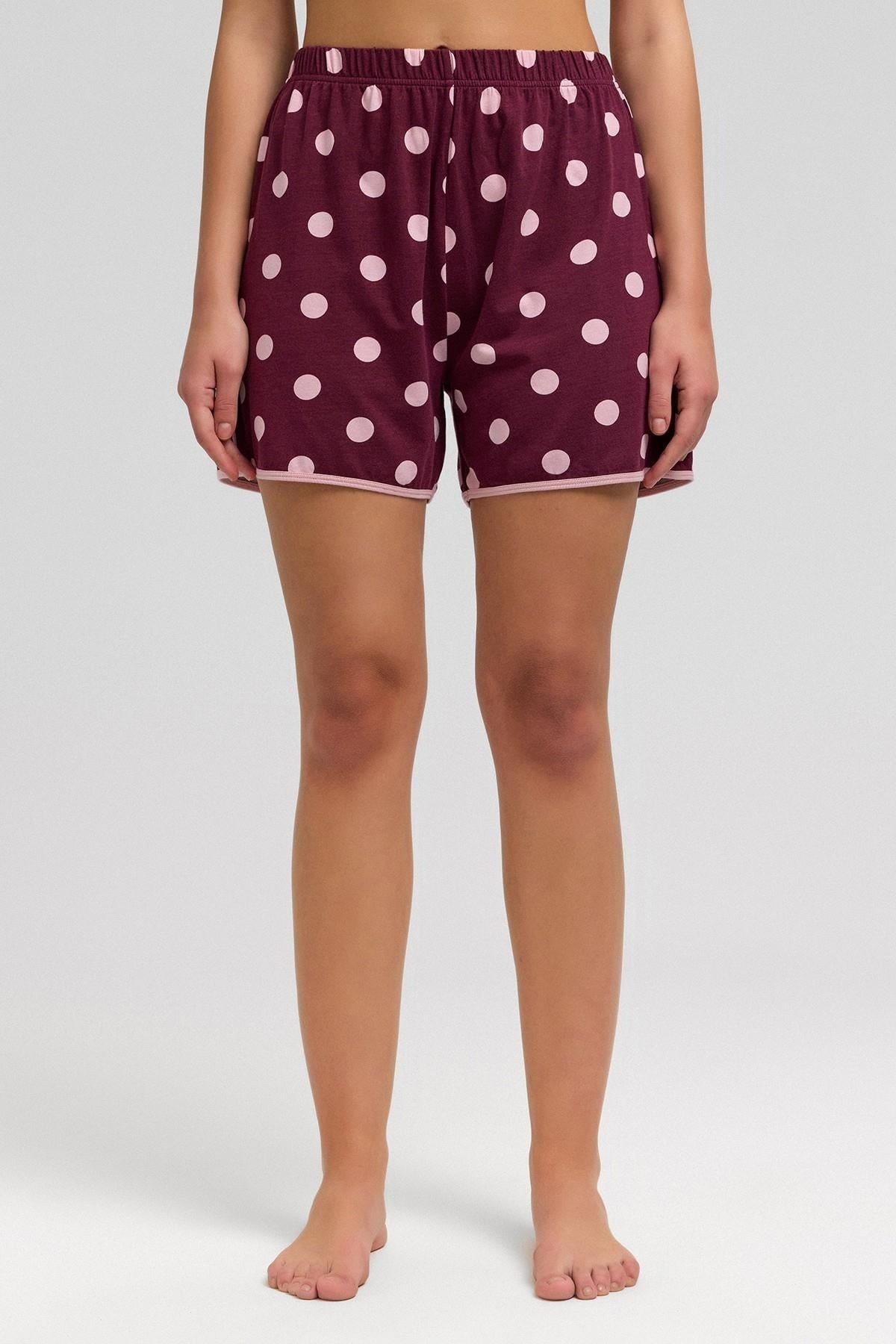 Mısırlı Kadın Modal Puantiyeli İp Askılı Şort Takımı Bordo
