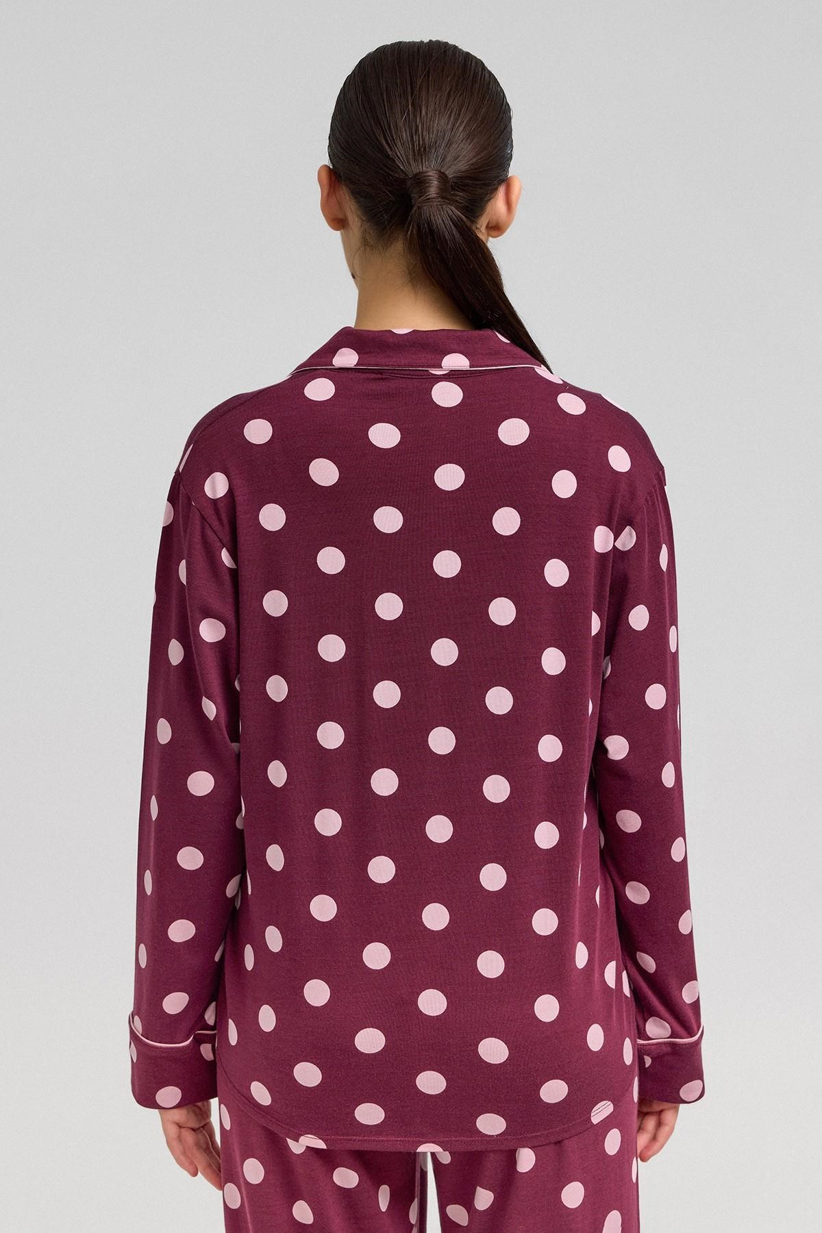 Mısırlı Kadın Modal Puantiyeli Pijama Takımı Bordo