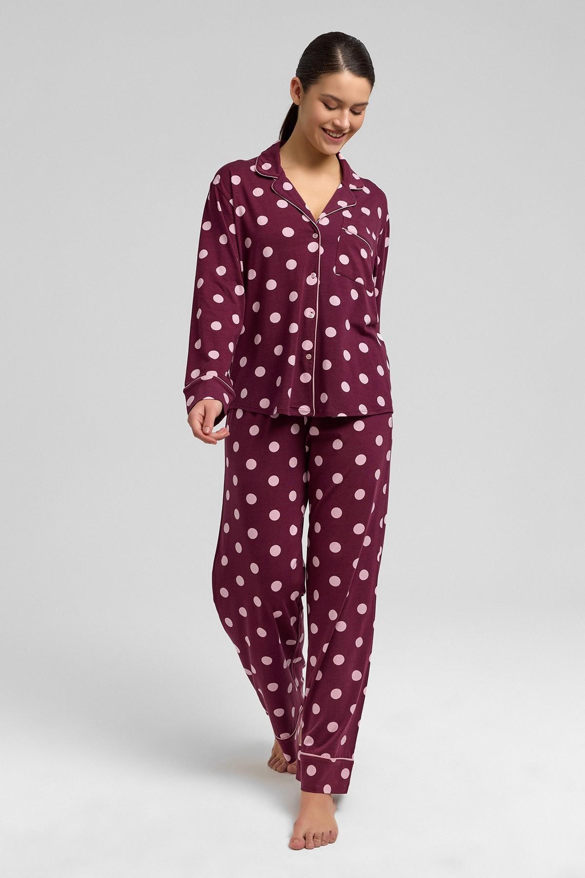 Mısırlı Kadın Modal Puantiyeli Pijama Takımı Bordo
