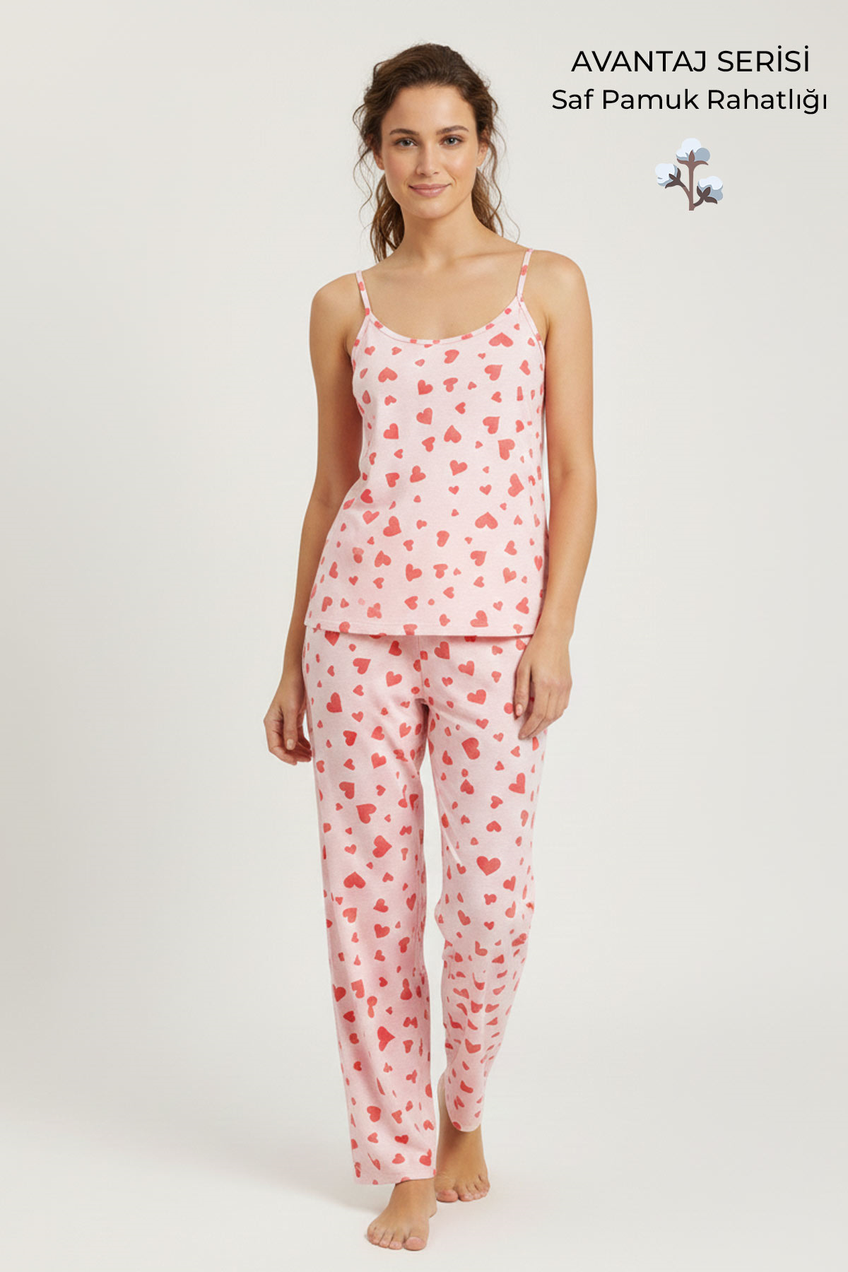 Mısırlı Kadın Pamuklu Askılı Pijama Takımı Pembe