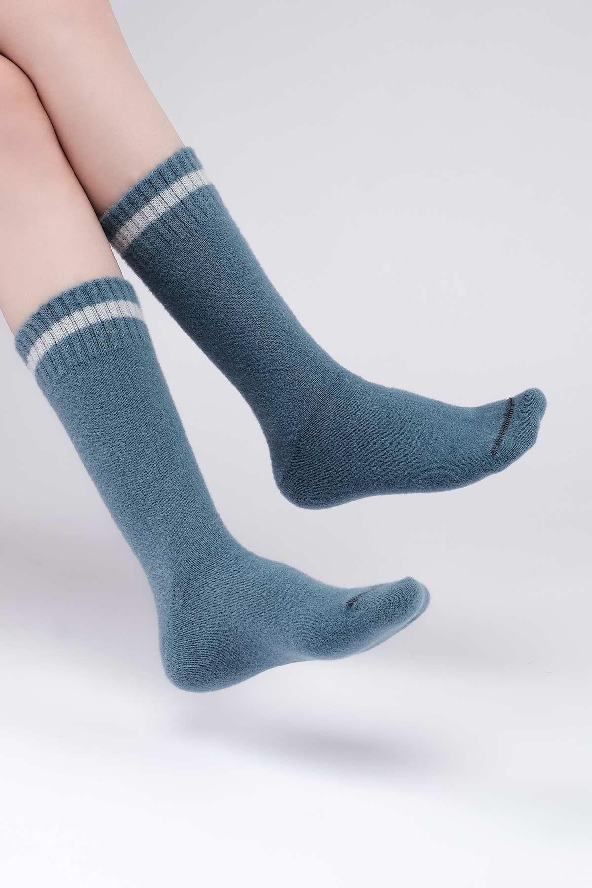 Mısırlı Kadın Soft Peluş Termal Tekli Soket Çorap Petrol Mavi