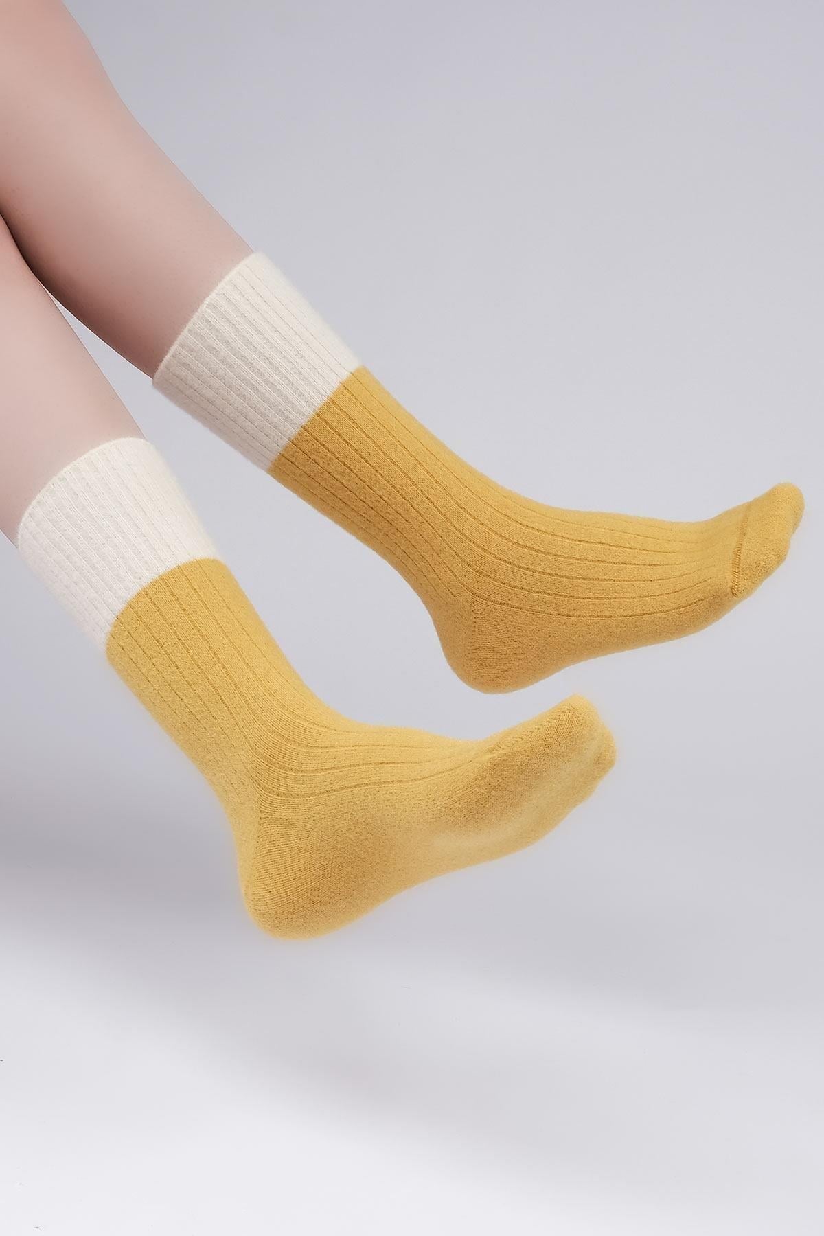 Mısırlı Kadın Soft Peluş Termal Tekli Soket Çorap Sarı