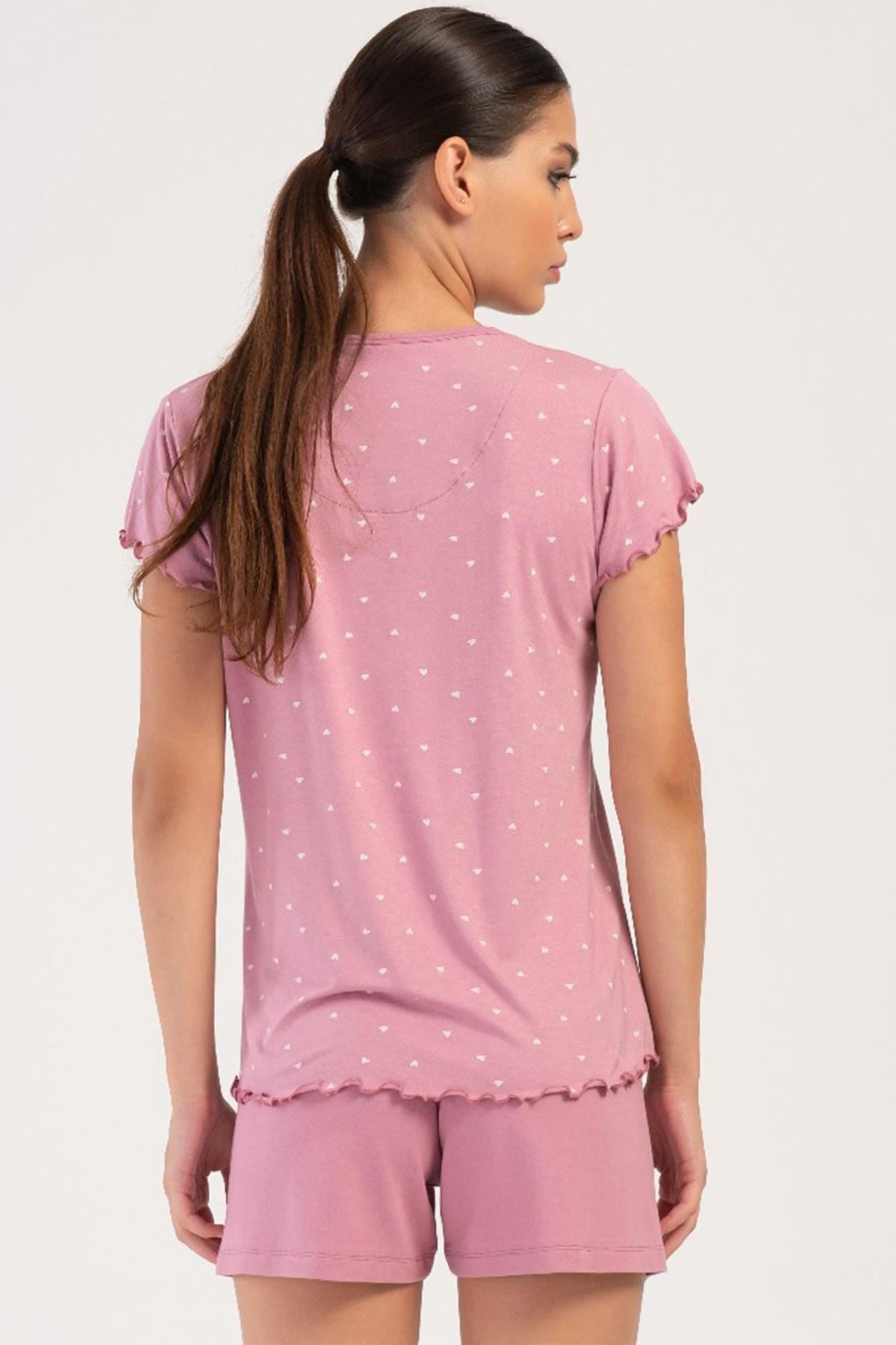 Mısırlı Kadın Viskon Kısa Kollu Şort Pijama Takımı Pembe