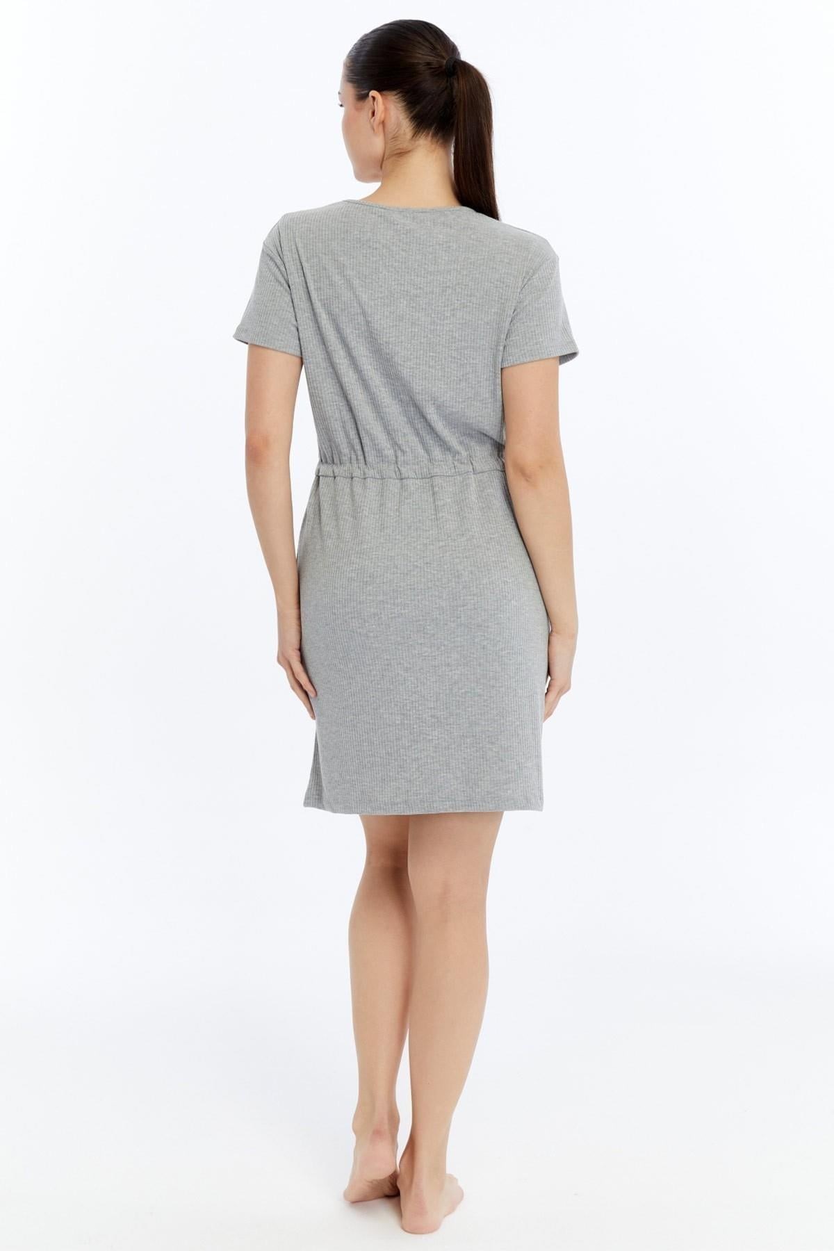 Mısırlı Kaşkorse Ribli Elbise Gri Melanj