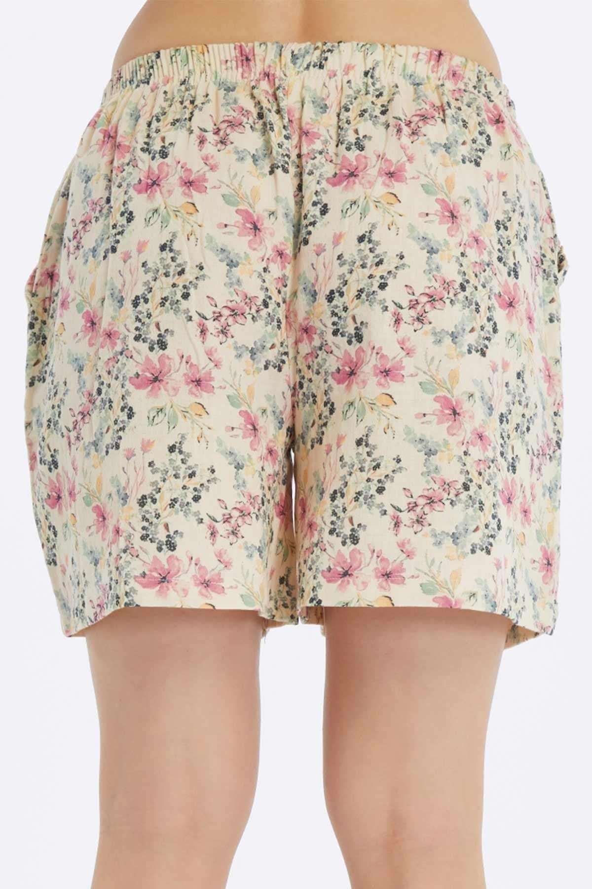 Mısırlı MÜSLİN Pamuklu Çiçekli Şort Pembe