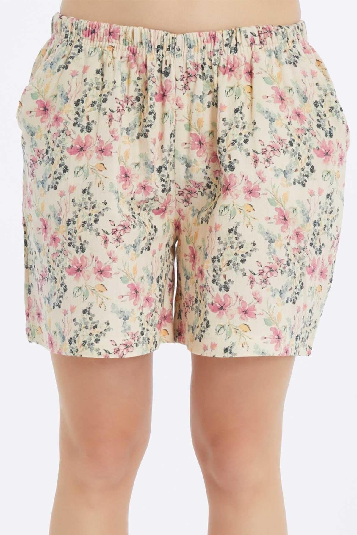 Mısırlı MÜSLİN Pamuklu Çiçekli Şort Pembe