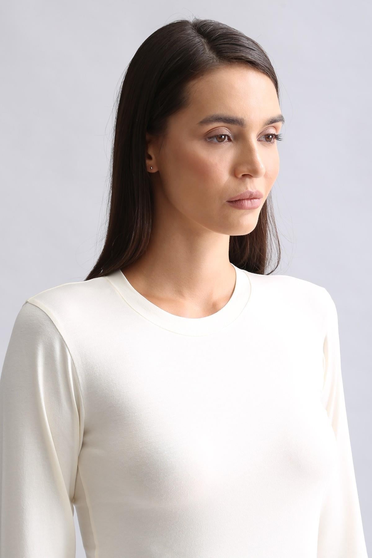 Mısırlı Modal by TENCEL BRITT Bisiklet Yaka Uzun Kollu Fanila / Sweatshirt Ekru