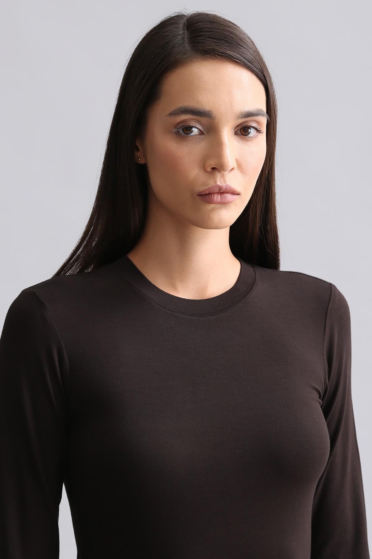 Mısırlı Modal by TENCEL BRITT Bisiklet Yaka Uzun Kollu Fanila / Sweatshirt Kahverengi