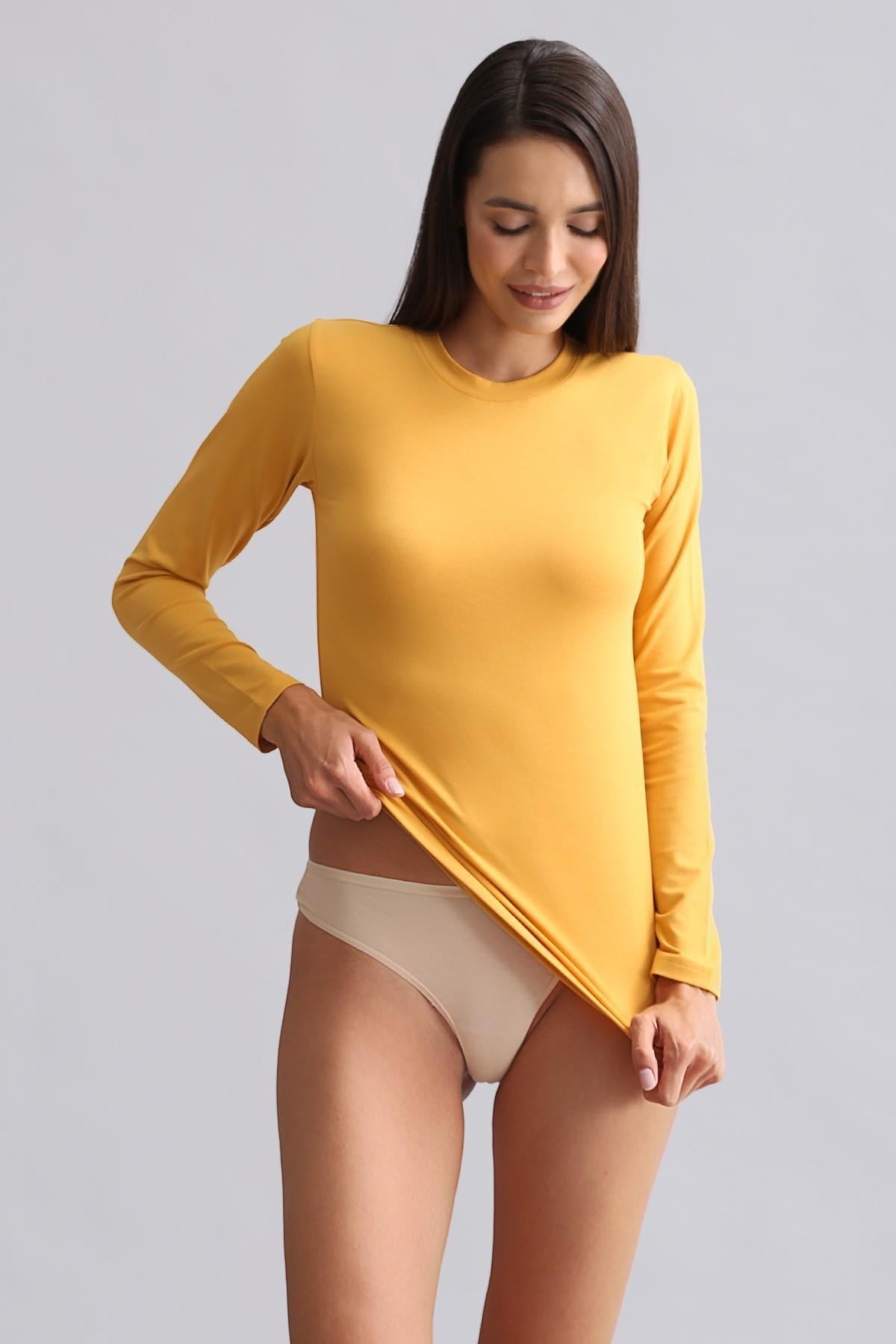 Mısırlı Modal by TENCEL BRITT Bisiklet Yaka Uzun Kollu Fanila / Sweatshirt Hardal