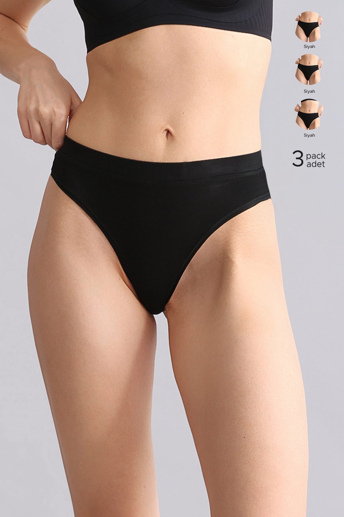 Mısırlı Modal by TENCEL HERA Gizli Lastikli 3lü Tanga Siyah