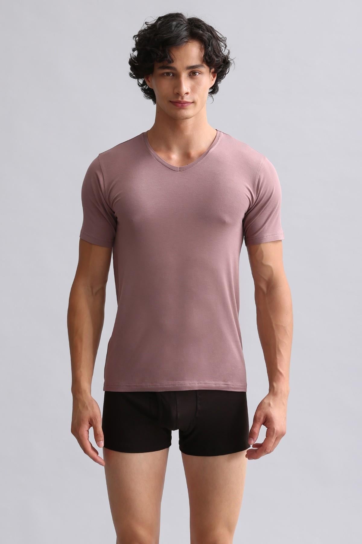 Mısırlı Modal by TENCEL HERCULES Slim Fit V Yaka Fanila / T-Shirt Lavender