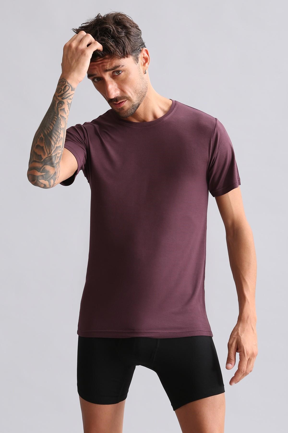 Mısırlı Modal by TENCEL HERCULES Slim Fit Bisiklet Yaka Fanila / T-Shirt Mor