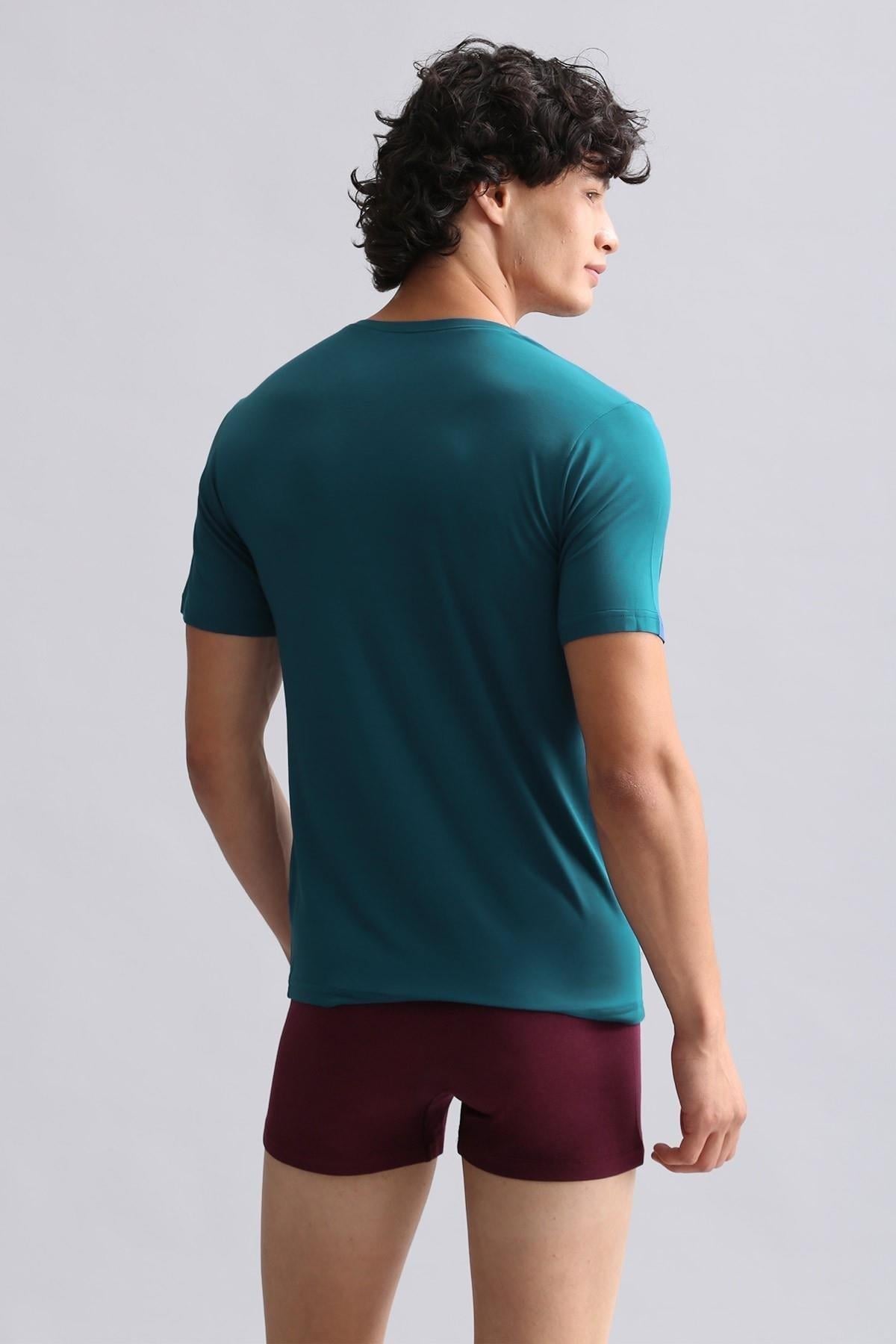 Mısırlı Modal by TENCEL HERCULES Slim Fit V Yaka Fanila / T-Shirt Fit Green