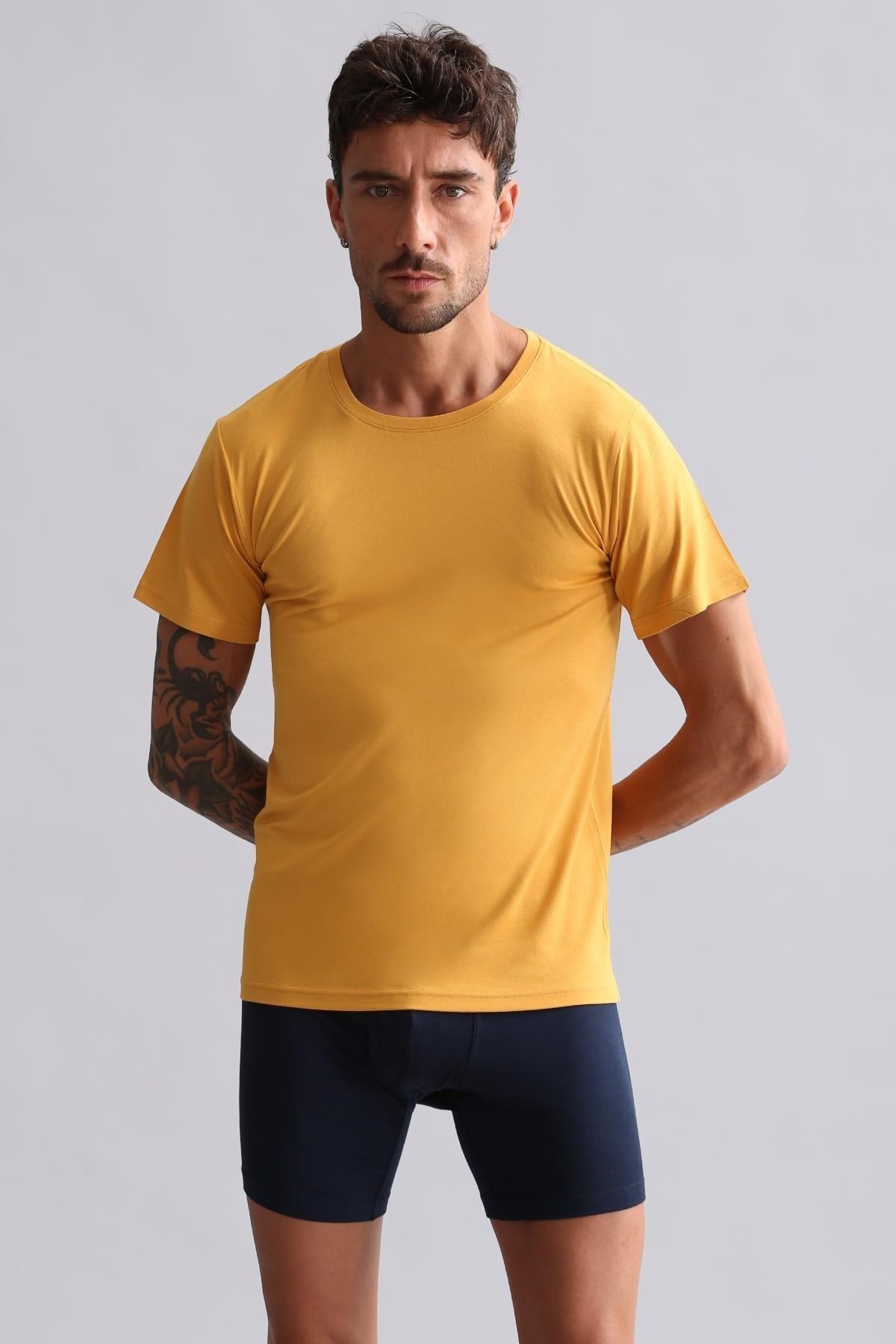 Mısırlı Modal by TENCEL HERCULES Slim Fit Bisiklet Yaka Fanila / T-Shirt Hardal