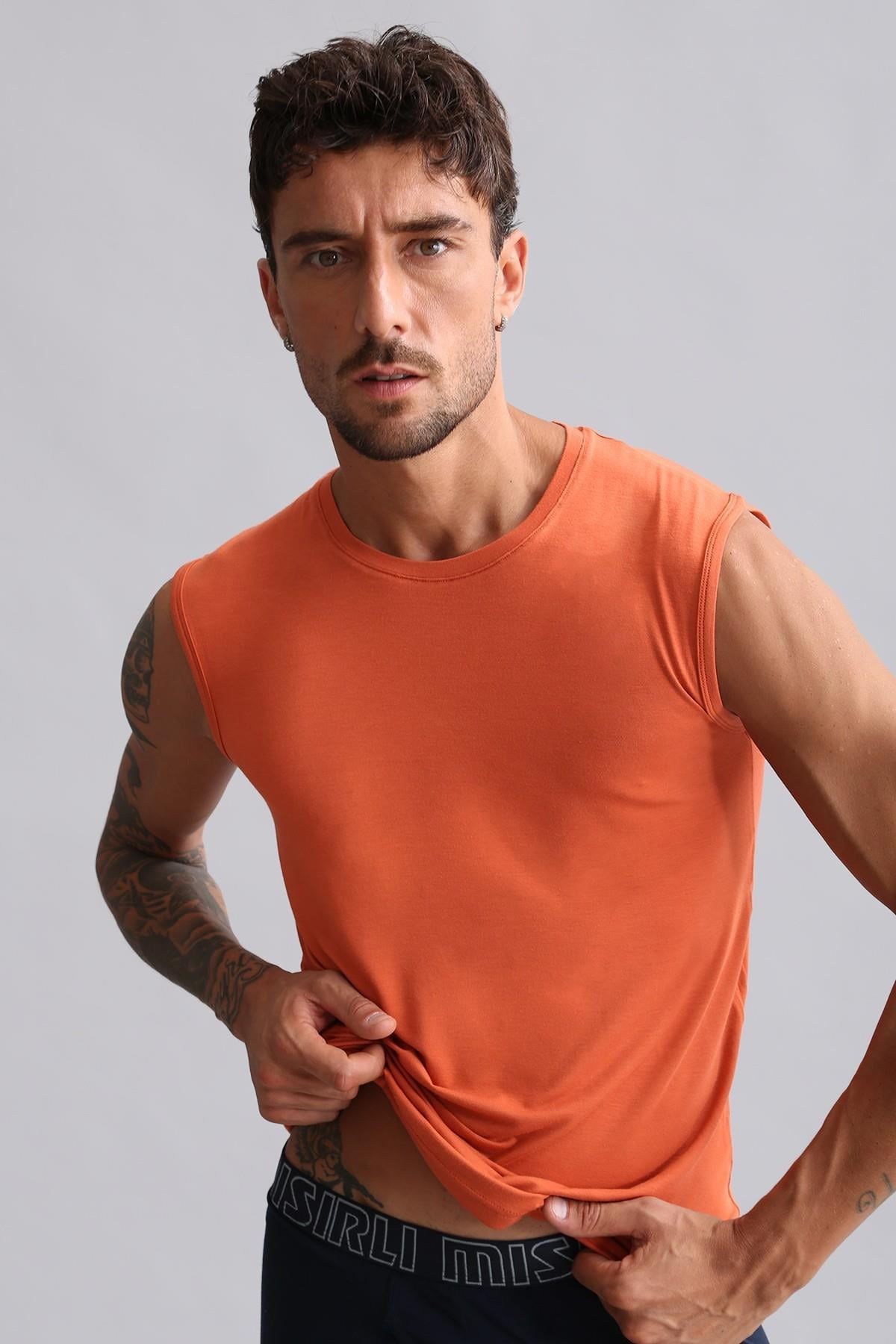 Mısırlı Modal by TENCEL HERCULES Slim Fit Bisiklet Yaka Sporcu Atlet / T-Shirt Pas Kırmızı