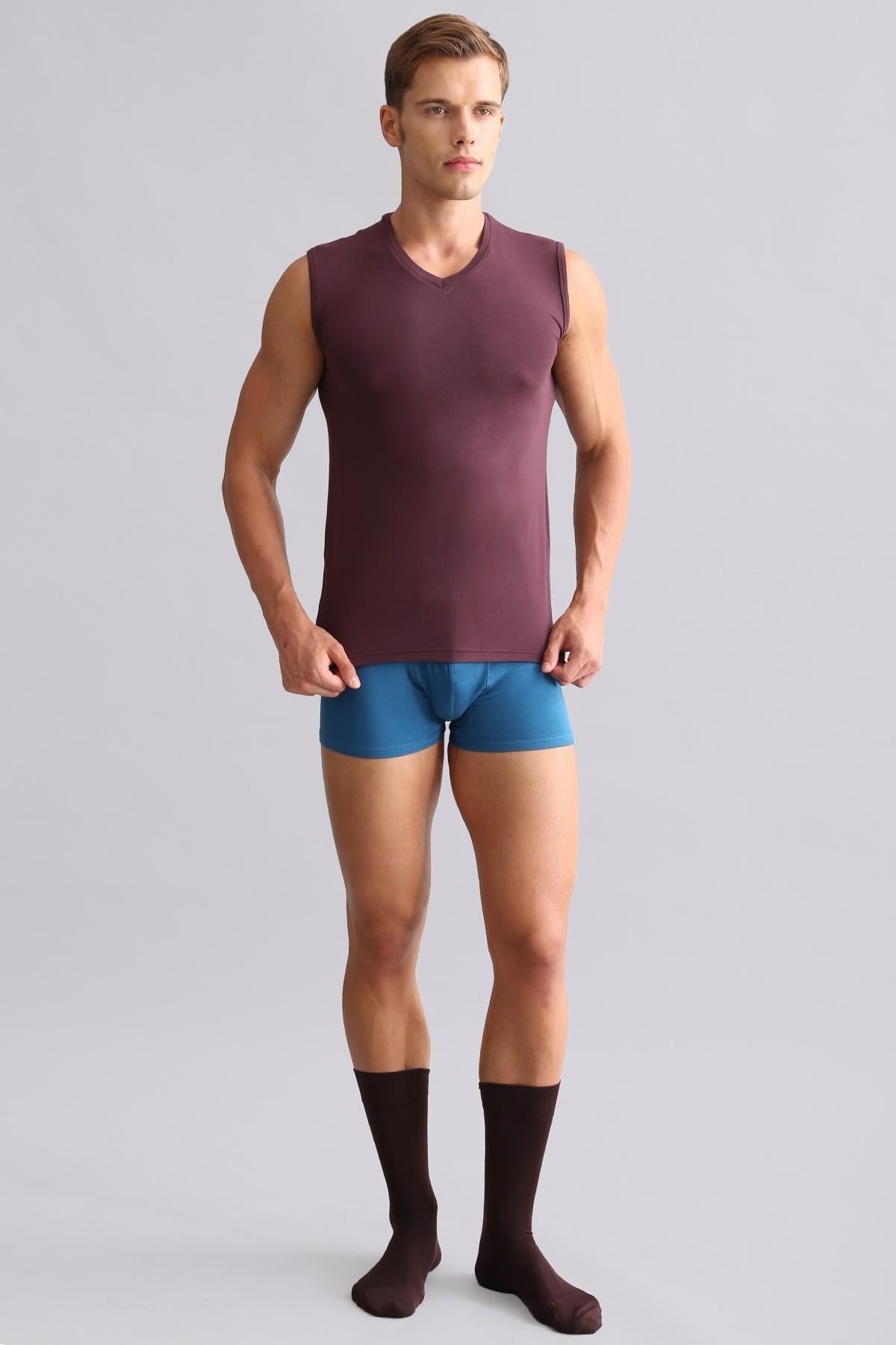 Mısırlı Modal by TENCEL HERCULES Slim Fit V Yaka Sporcu Atlet / T-Shirt Mor