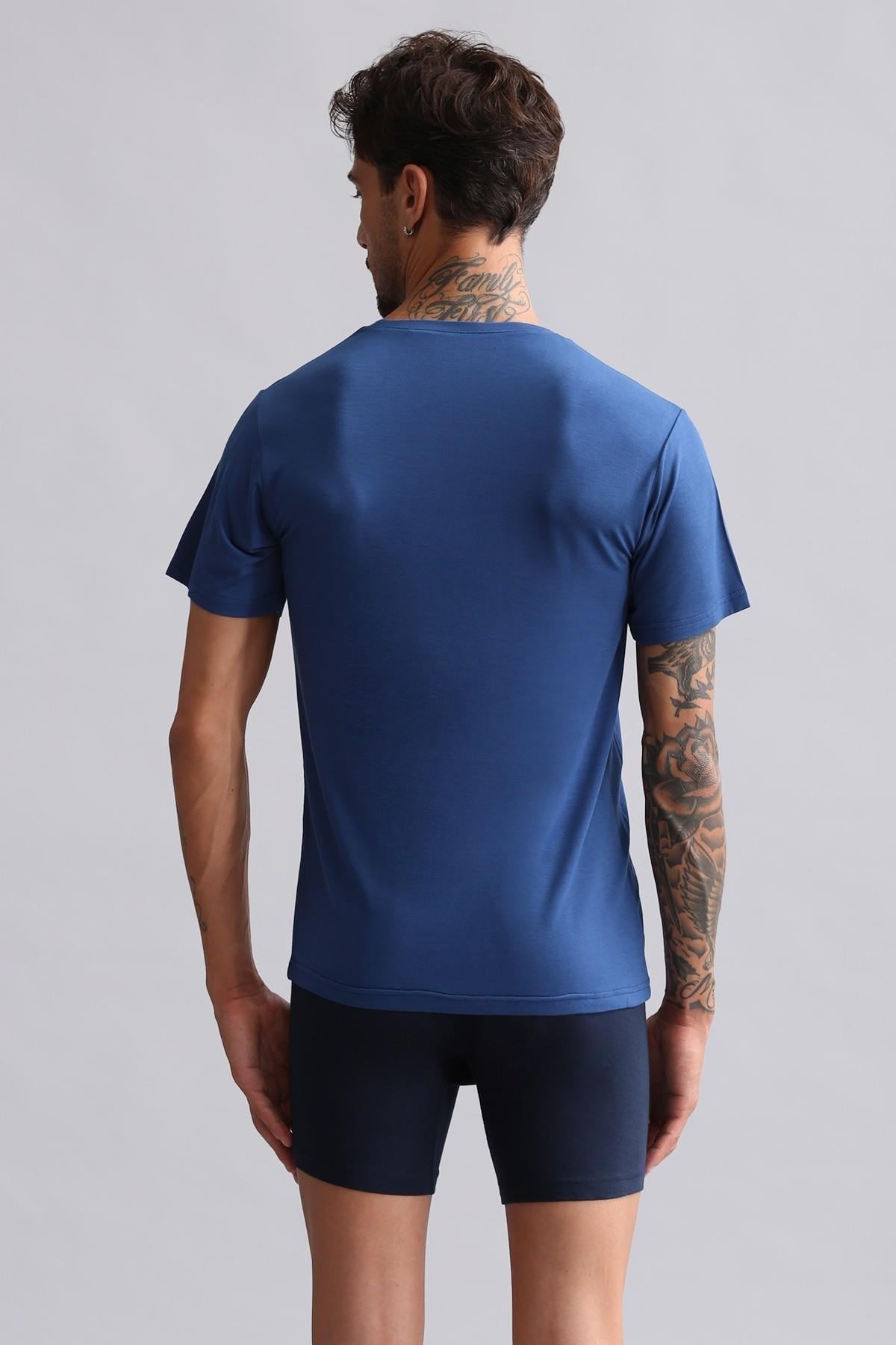 Mısırlı Modal by TENCEL HERCULES Slim Fit Bisiklet Yaka Fanila / T-Shirt Gece Mavisi