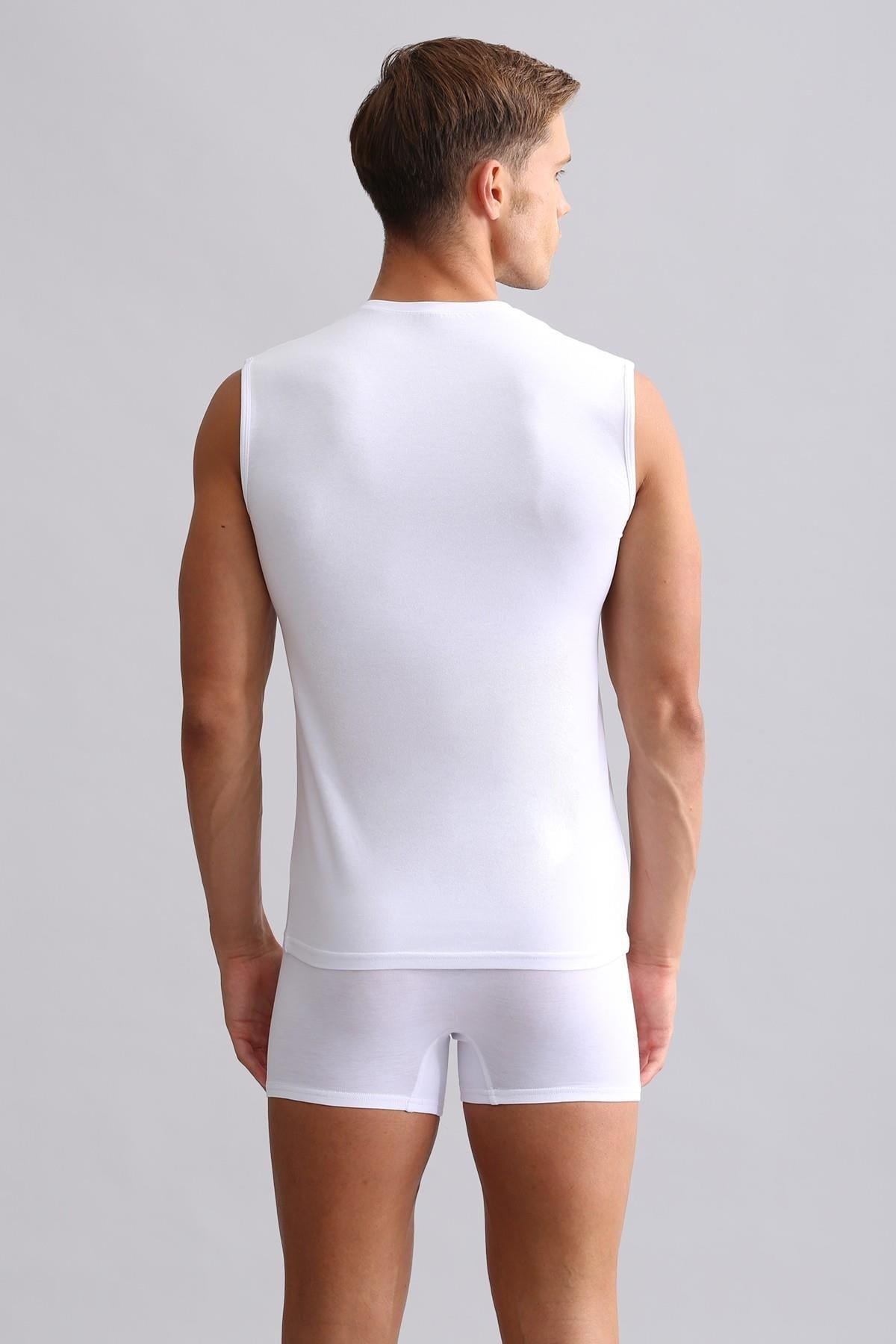 Mısırlı Modal by TENCEL HERCULES Slim Fit V Yaka Sporcu Atlet / T-Shirt Beyaz