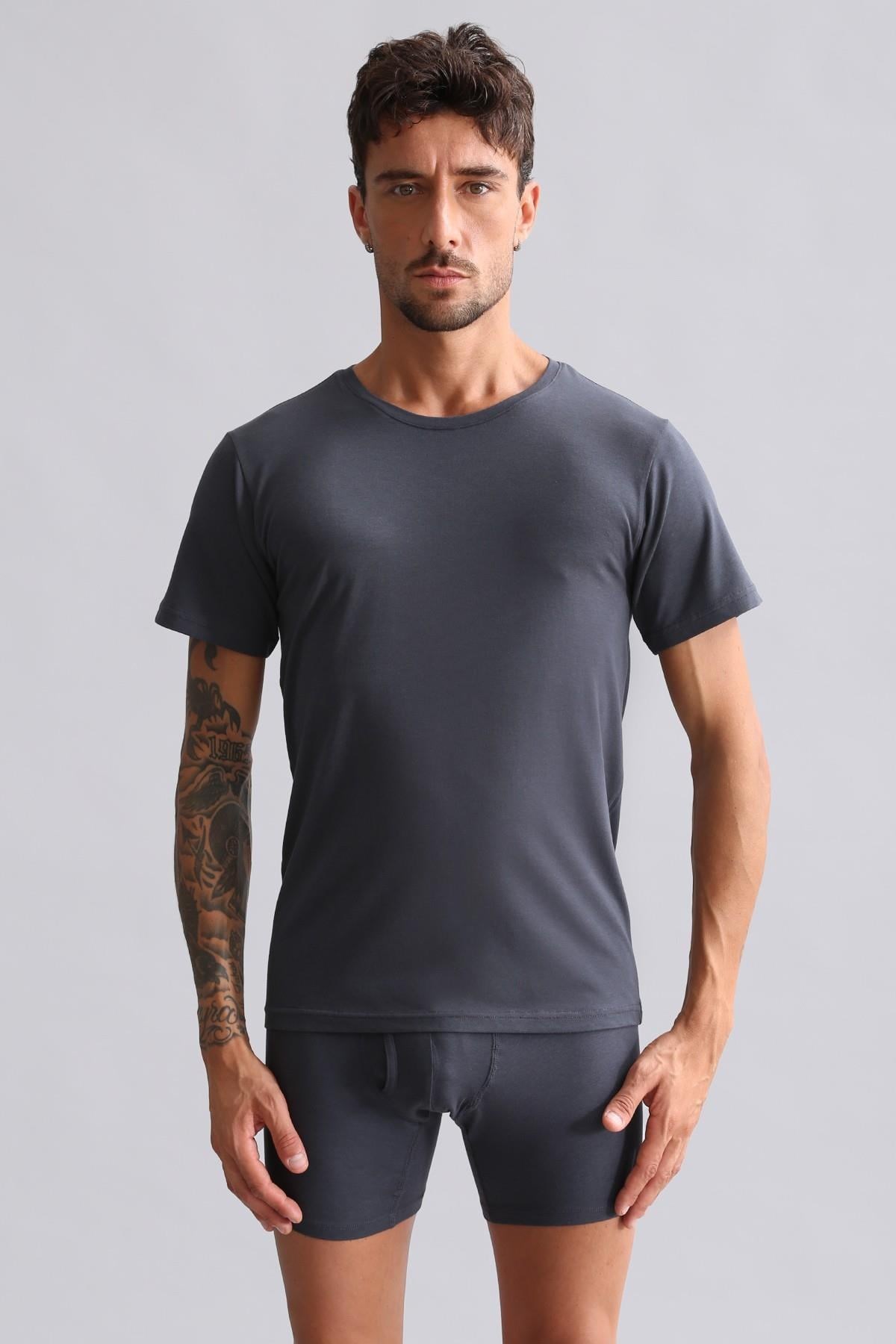 Mısırlı Modal by TENCEL HERCULES Slim Fit Bisiklet Yaka Fanila / T-Shirt Antrasit