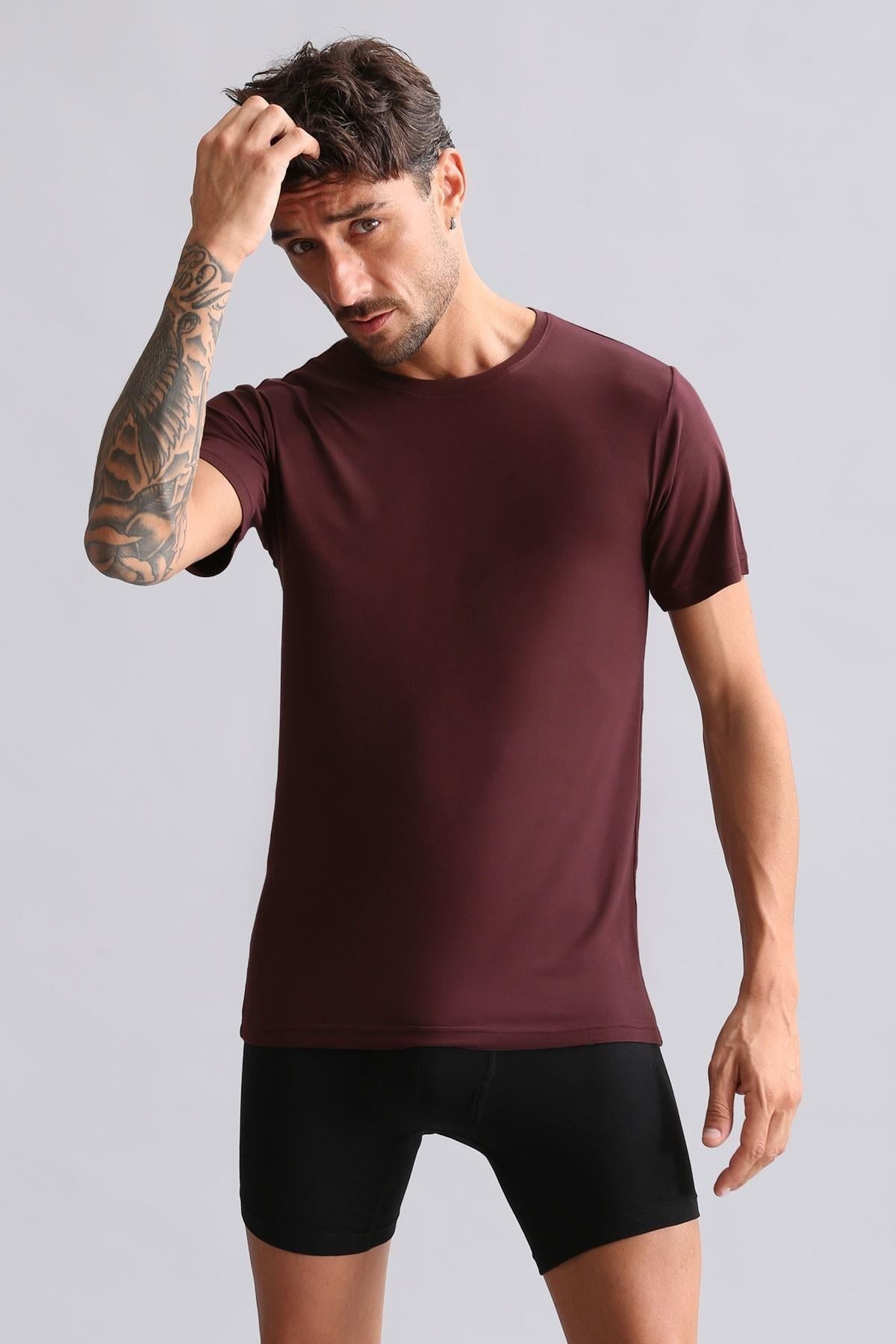Mısırlı Modal by TENCEL HERCULES Slim Fit Bisiklet Yaka Fanila / T-Shirt Bordo