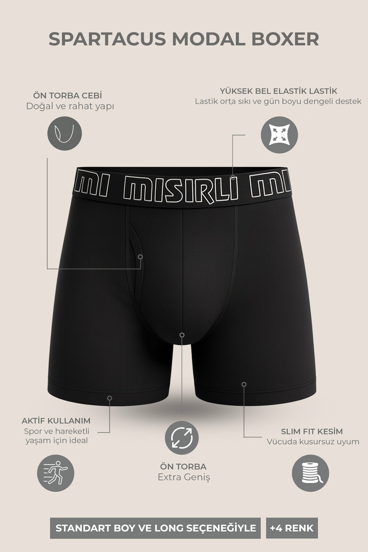 Mısırlı Modal by TENCEL SPARTACUS PERFORMANCE Boxer Siyah