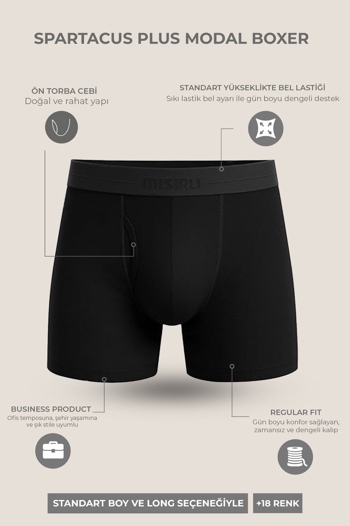 Mısırlı Modal by TENCEL SPARTACUS PLUS PERFORMANCE Long Boxer Beyaz