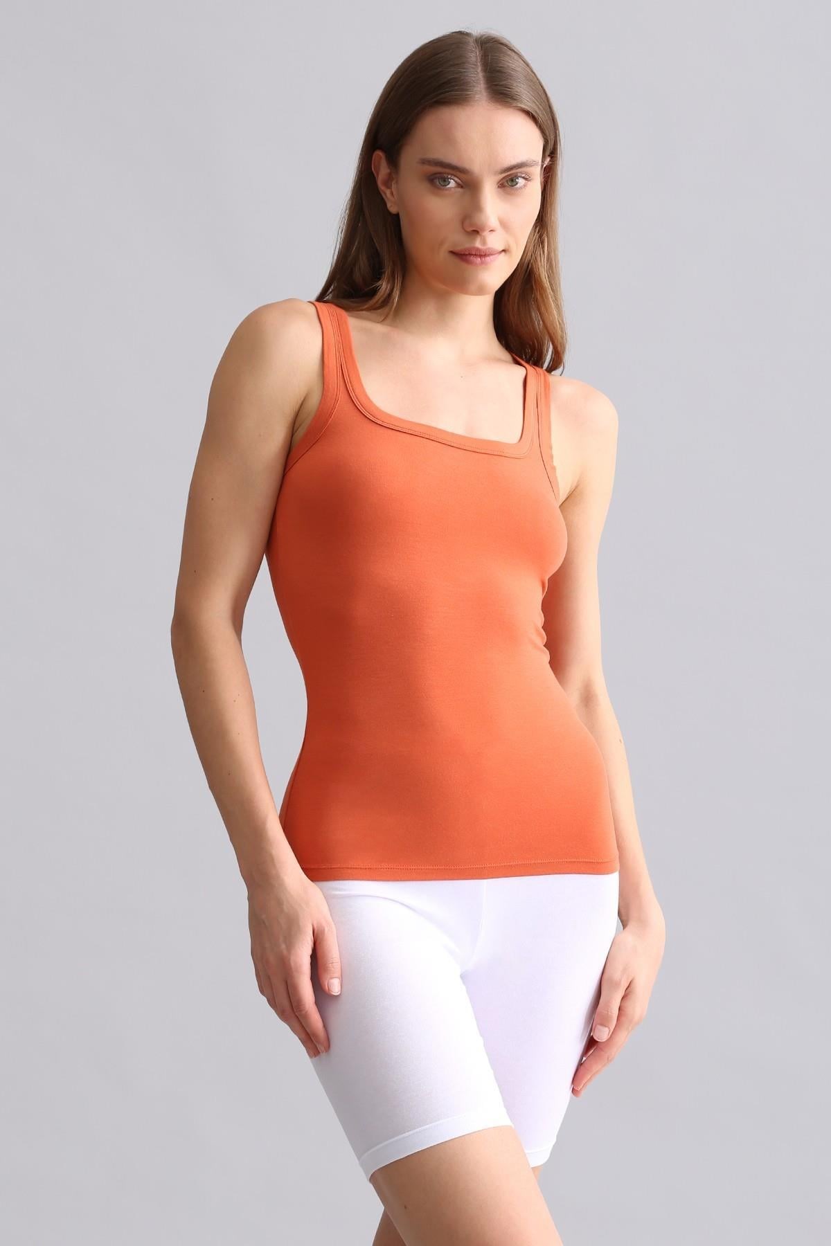 Mısırlı Modal by TENCEL U HELEN Kalın Askılı Long T-Shirt / Atlet Pas Kırmızı