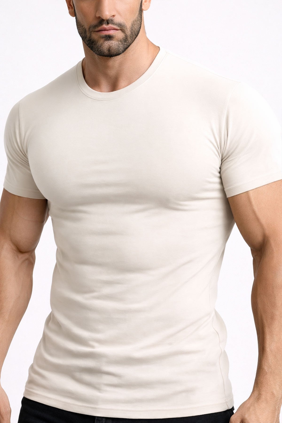 Mısırlı ORGANIC Pamuklu HERCULES Slim Fit Bisiklet Yaka Fanila / T-Shirt Toprak Bej