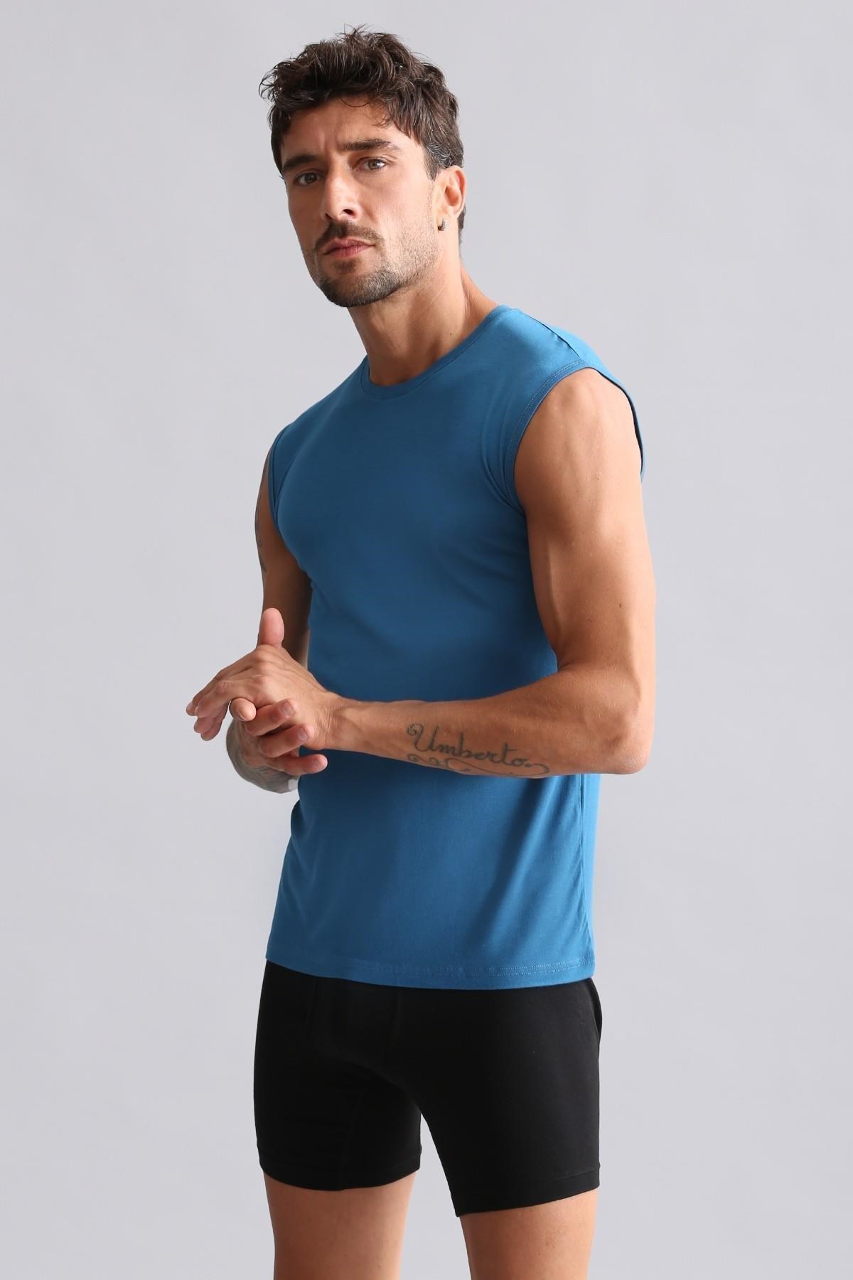 Mısırlı ORGANIC Pamuklu HERCULES Slim Fit Bisiklet Yaka Sporcu Atlet / T-Shirt Petrol