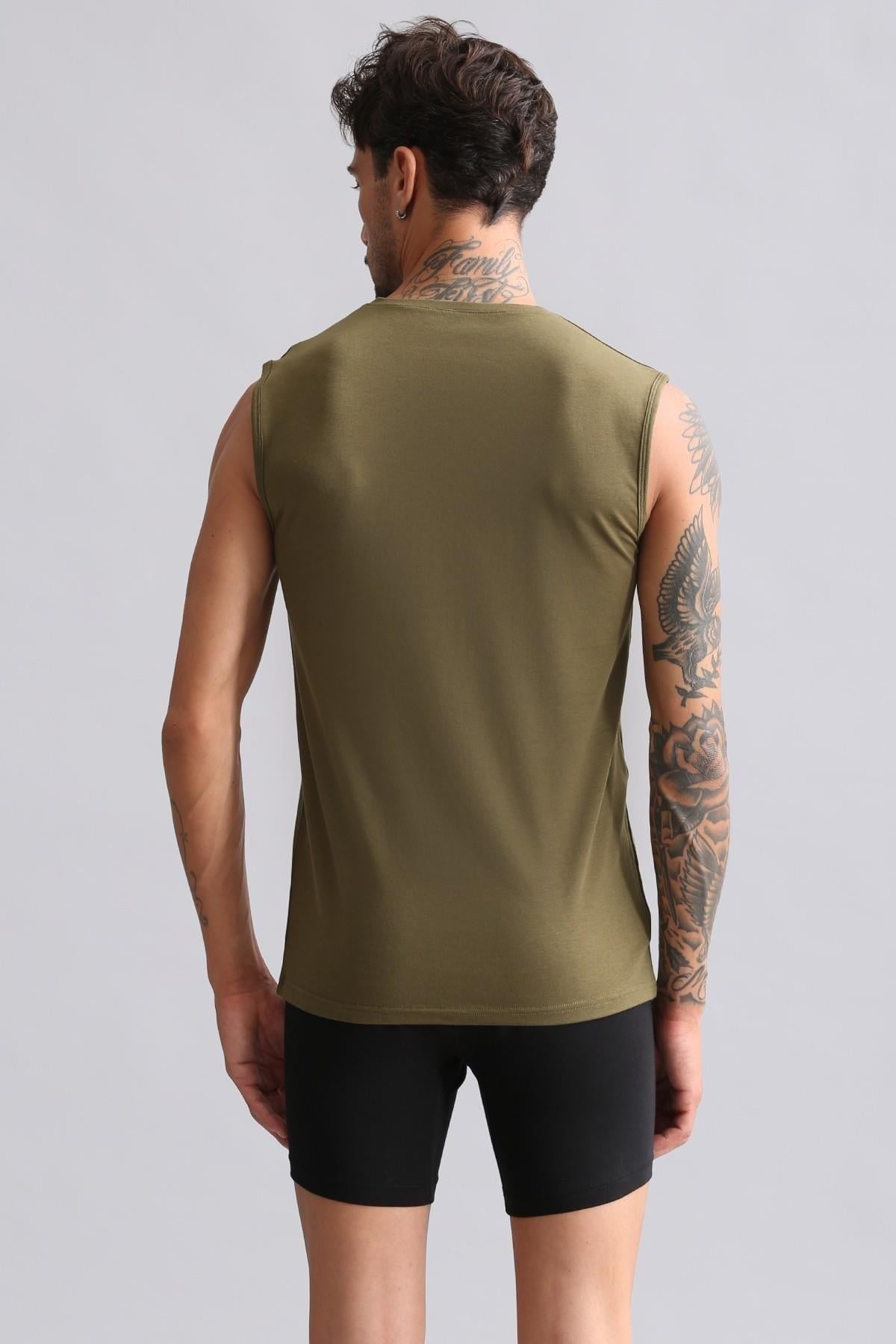 Mısırlı ORGANIC Pamuklu HERCULES Slim Fit Bisiklet Yaka Sporcu Atlet / T-Shirt Koyu Haki