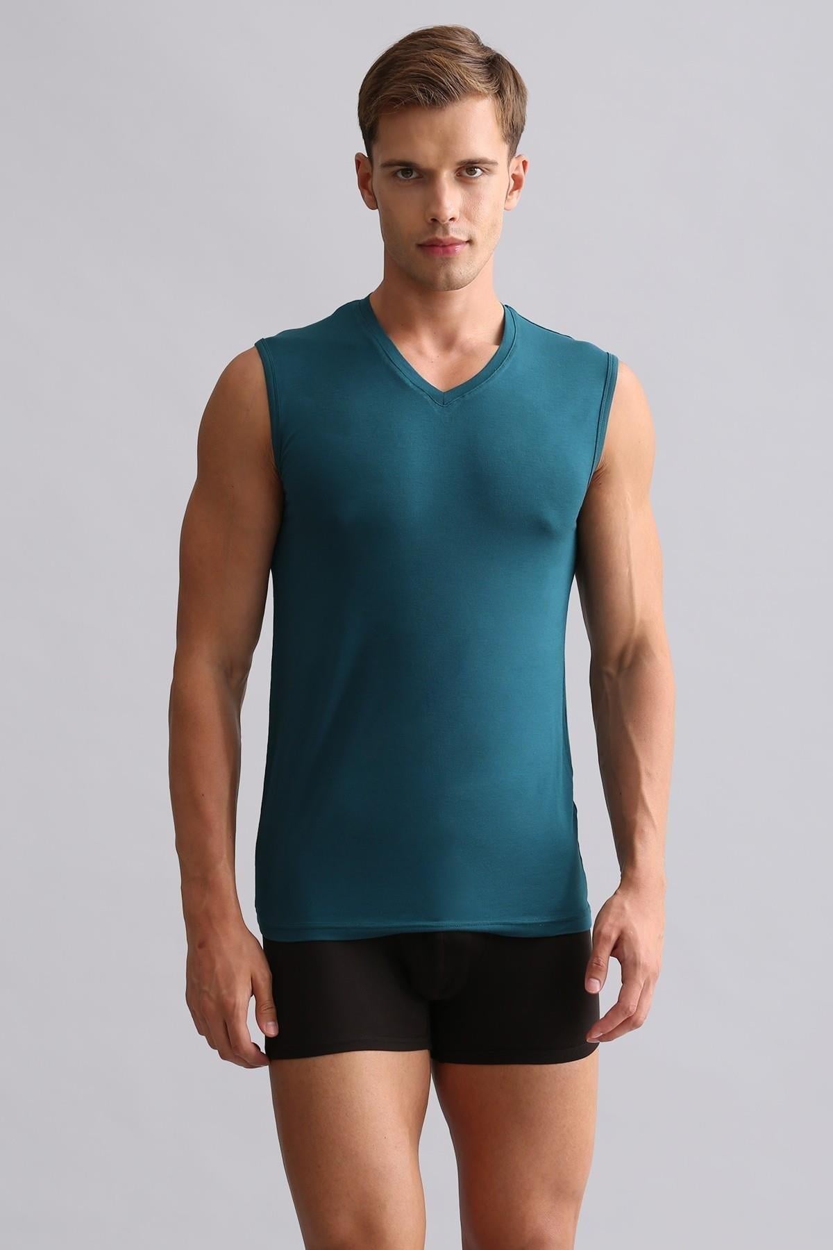 Mısırlı ORGANIC Pamuklu HERCULES Slim Fit V Yaka Sporcu Atlet / T-Shirt Fit Green