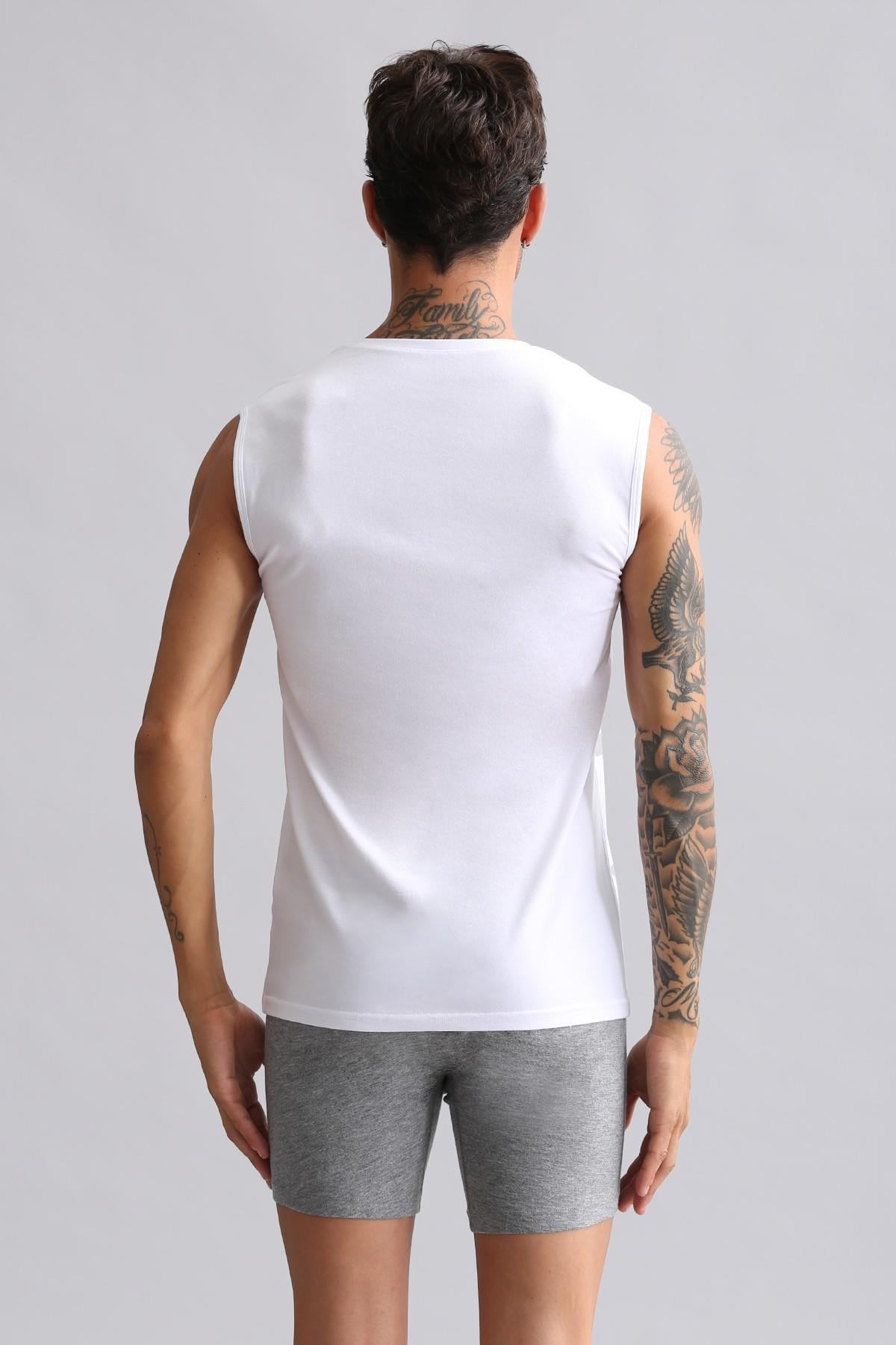 Mısırlı ORGANIC Pamuklu HERCULES Slim Fit Bisiklet Yaka Sporcu Atlet / T-Shirt Beyaz