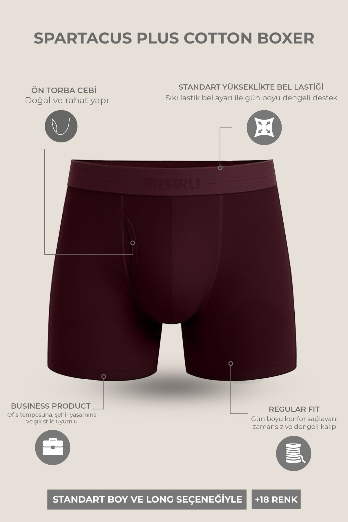 Mısırlı ORGANIC Pamuklu SPARTACUS PLUS PERFORMANCE Long Boxer Gece Mavisi